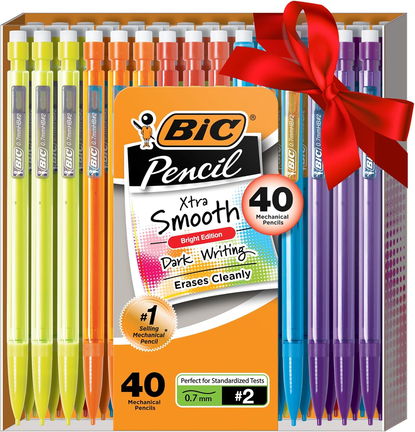 BIC Xtra-Smooth Mechanical Pencils with Erasers (MPCE40-BLK), Bright Edition Medium Point (0.7mm), 40-Count Pack, Bulk Mechanical Pencils for School or Office Supplies, Gifts for Students