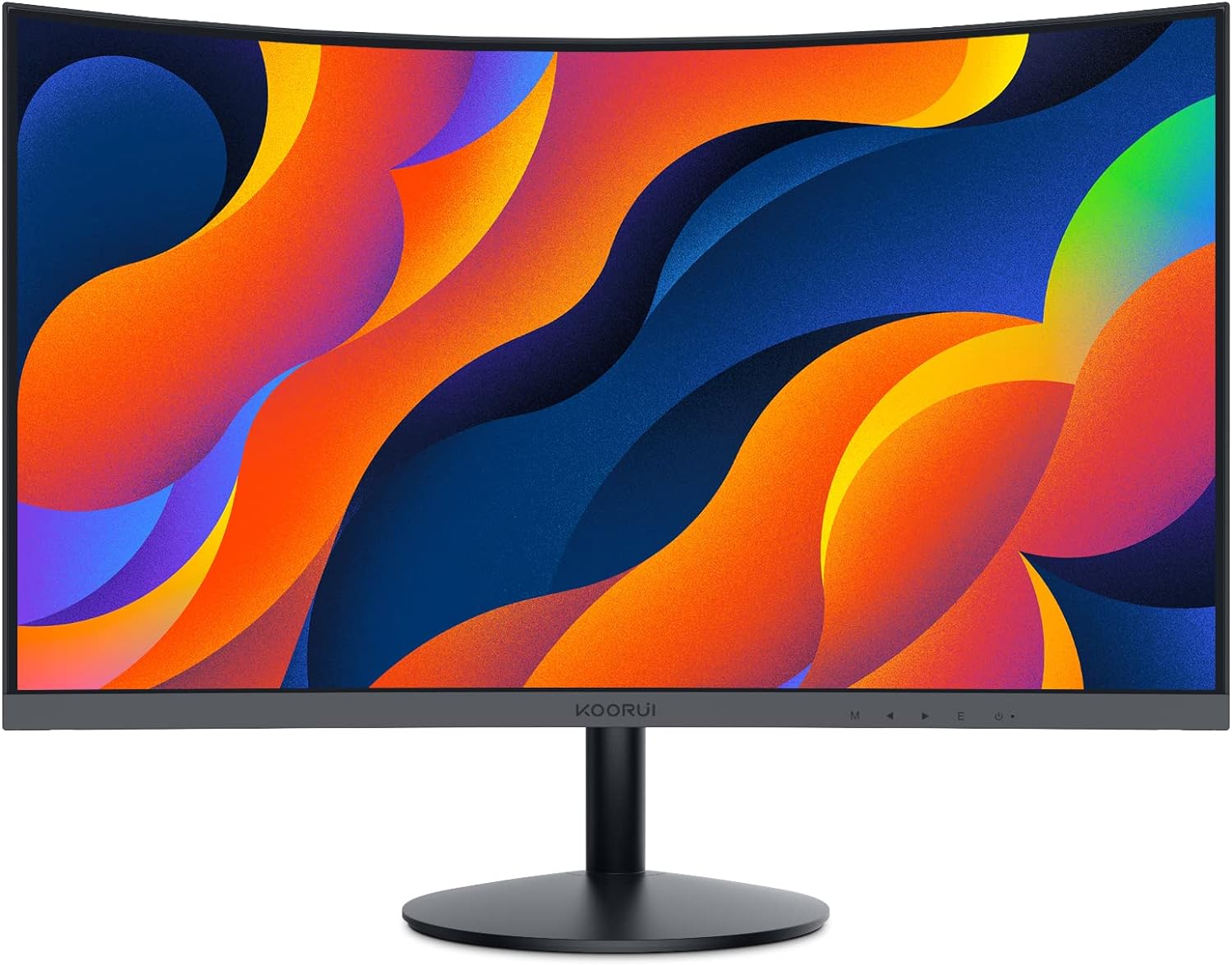 KOORUI 24-Inch Curved Computer Monitor- Full HD 1080P 60Hz Gaming Monitor 1800R LED Monitor HDMI VGA, Tilt Adjustment, Eye Care, Black 24N5C