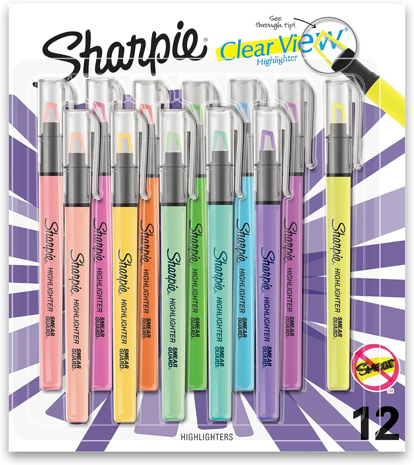 SHARPIE Highlighter, Clear View Highlighter with See-Through Chisel Tip, Stick Highlighter, Assorted, 12 Count