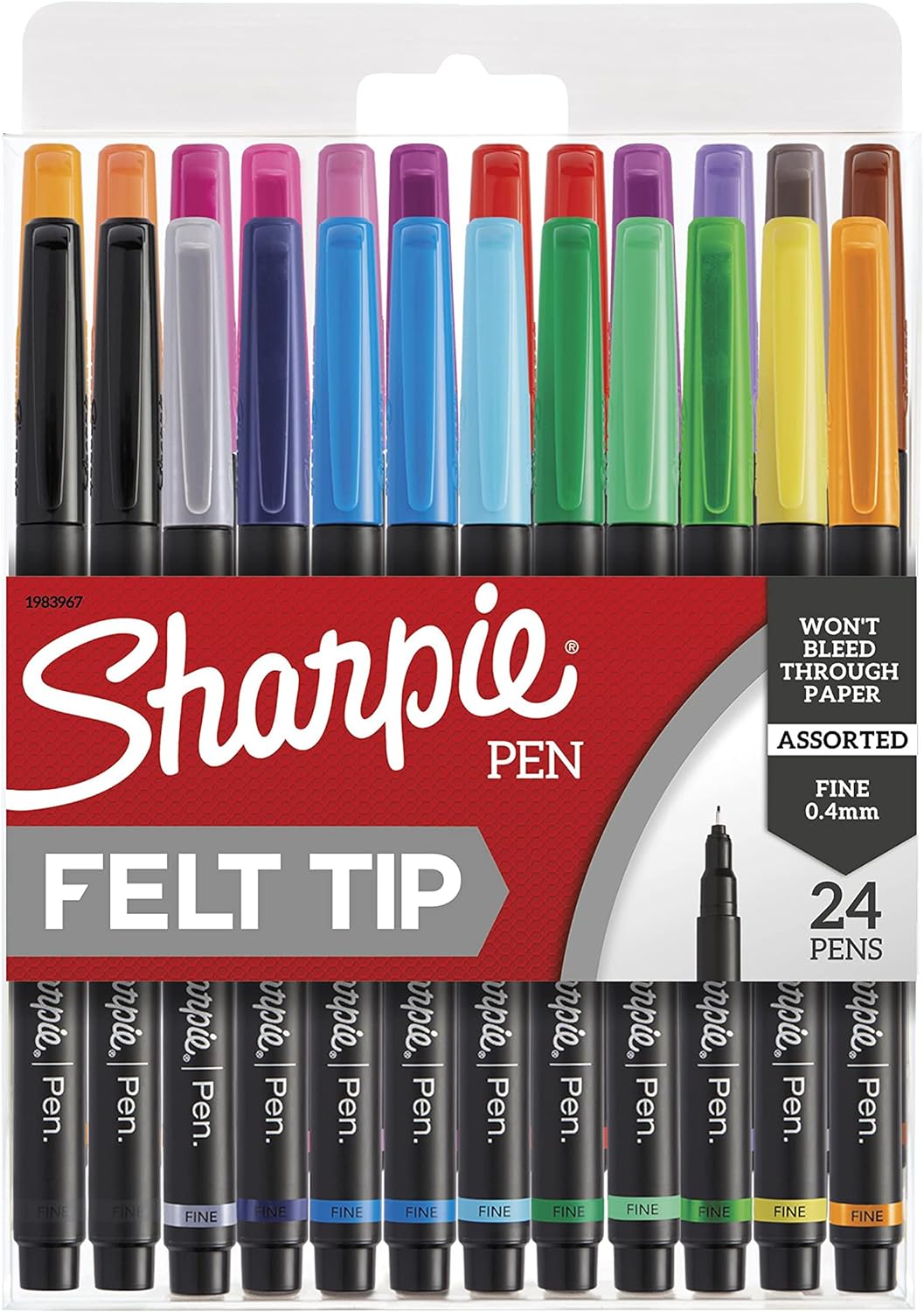 SHARPIE Pens, Felt Tip Pens, Fine Point (0.4mm), Assorted Colors, 24 Count