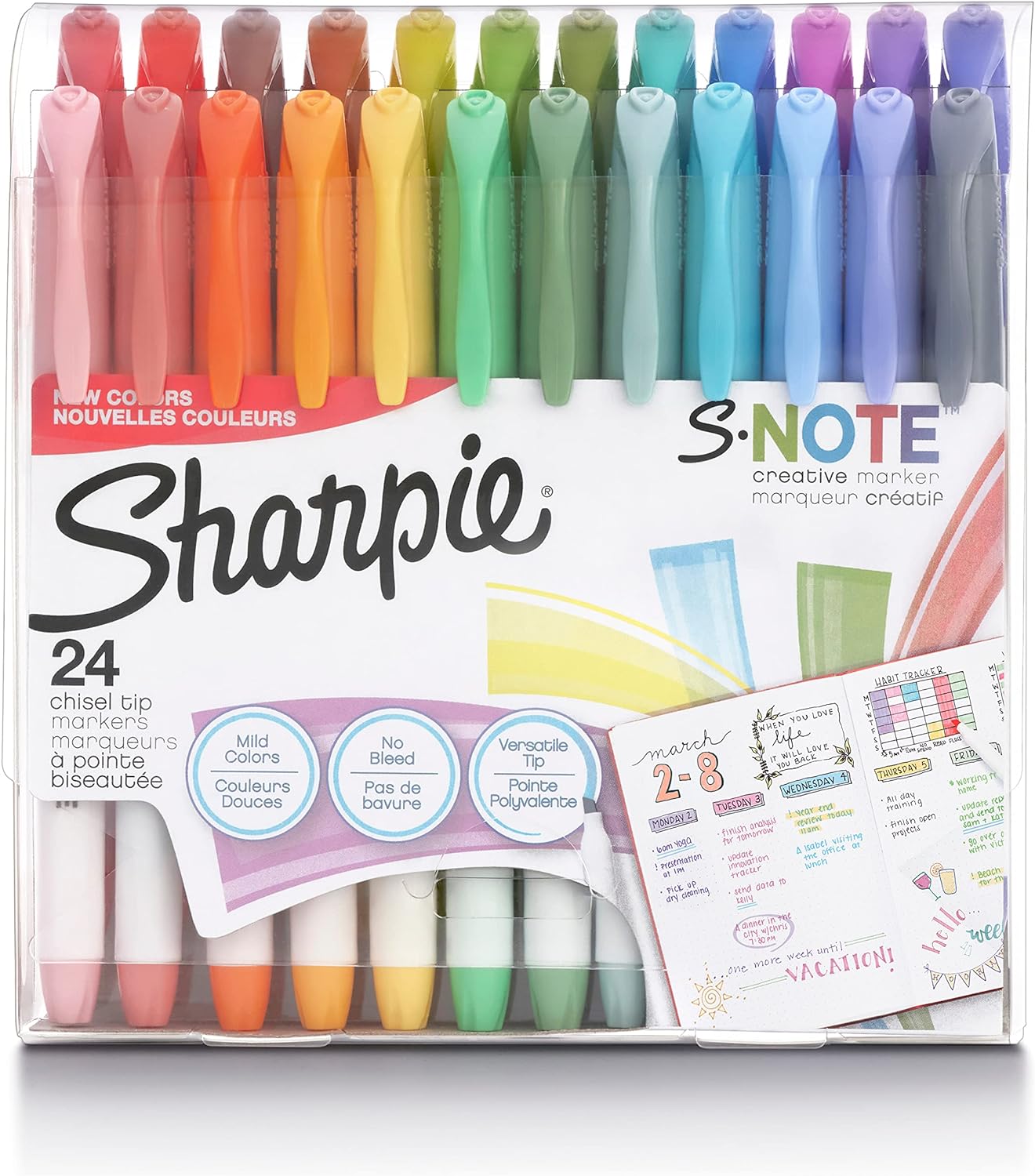 SHARPIE S-Note Creative Markers, Highlighters, Assorted Colors, Chisel Tip, 24 Count