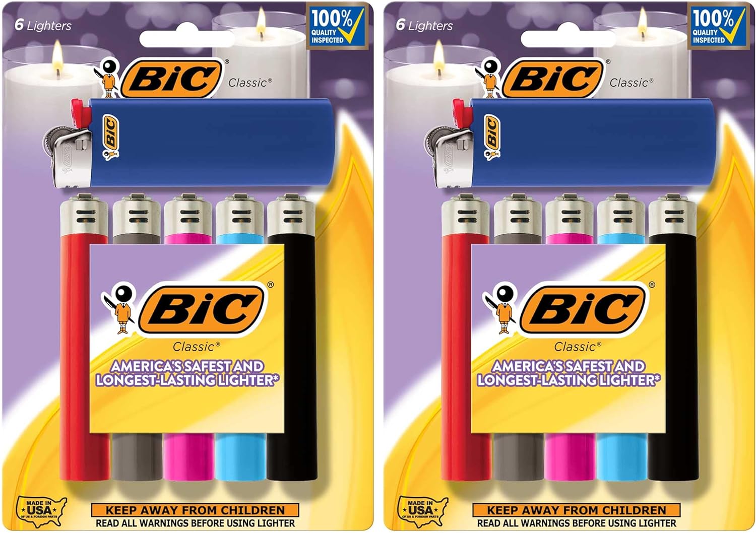 BIC Pocket Lighter, Classic Collection, Assorted Unique Lighter Colors, 12 Count Pack of Lighters