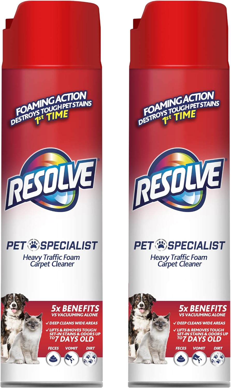 Resolve Pet Specialist Heavy Traffic Foam, Carpet Cleaner, Pet Stain And Odor Remover, Carpet Cleaner Solution, 2 Pack Of 22oz