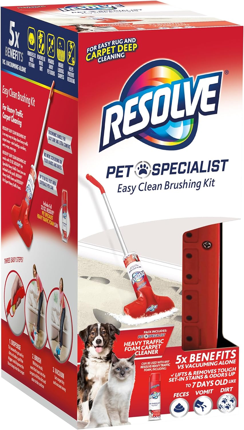 Resolve Pet Specialist Easy Clean Brushing Kit includes Heavy Traffic Foam Carpet Cleaner, 22oz