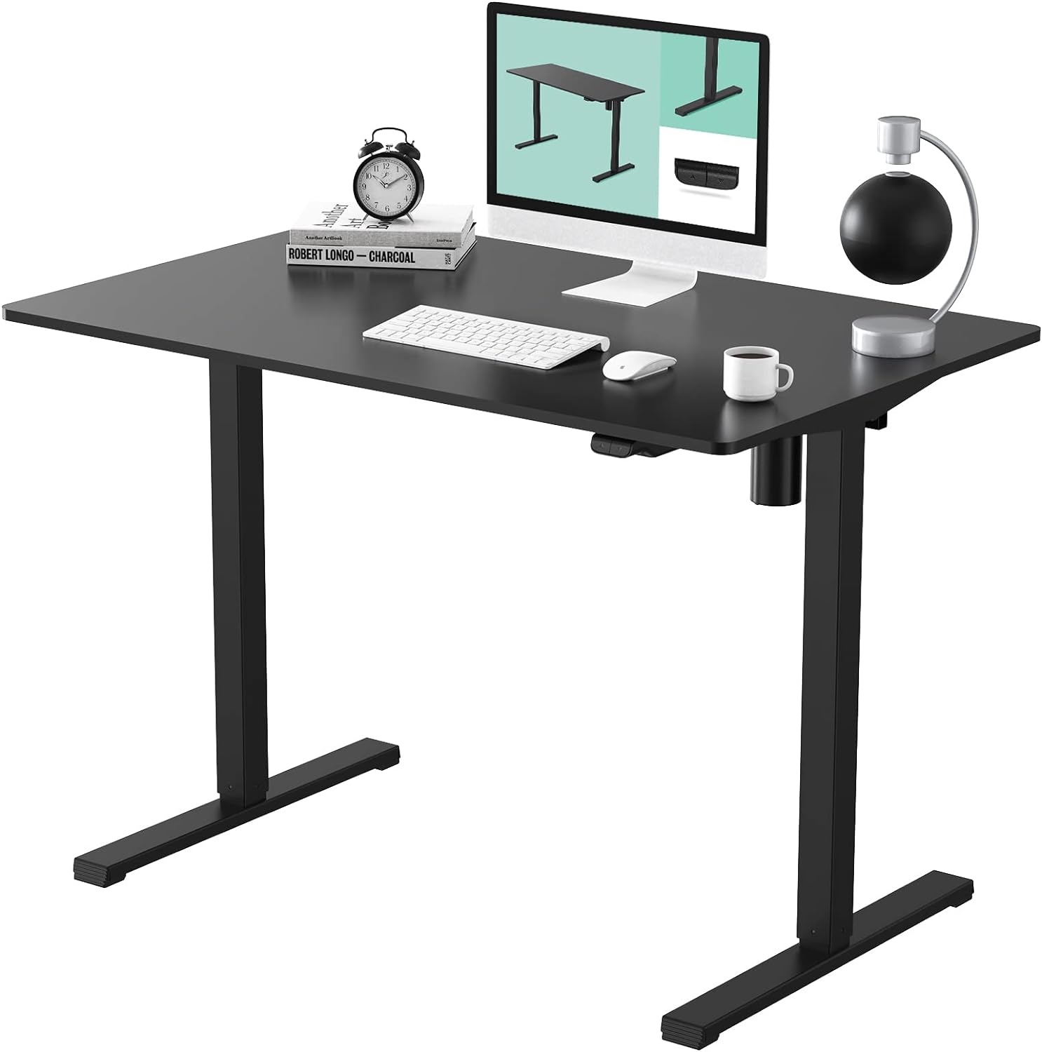 FLEXISPOT Standing Desk Electric Height Adjustable Desk 48 x 24 Inches Sit Stand Desk Home Office Desk Whole-Piece Desk Board (Black Frame + 48 in Black Top)