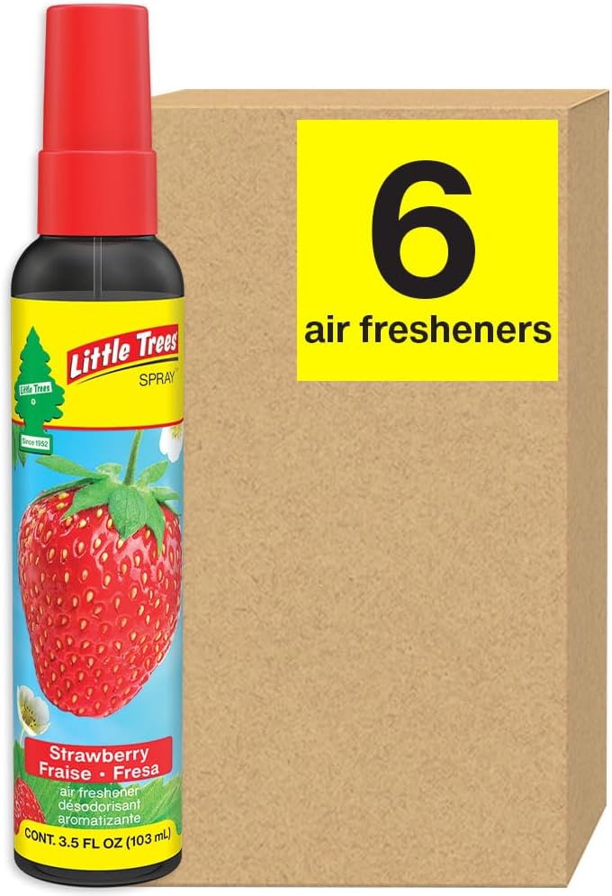 LITTLE TREES Car Air Freshener. SPRAY Provides a Long-Lasting Scent for Auto or Home. On-the-go Freshness. Strawberry, 6 Air Fresheners