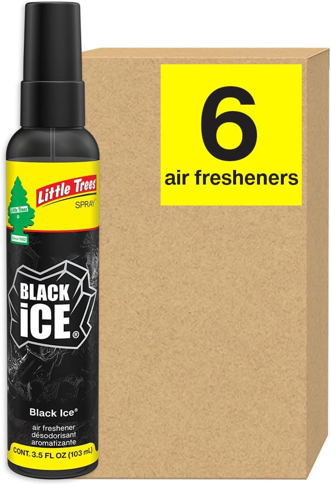 LITTLE TREES Car Air Freshener. SPRAY Provides a Long-Lasting Scent for Auto or Home. On-the-go Freshness. Black Ice, 6 Air Fresheners, 3.5 Fl Oz (Pack of 6)