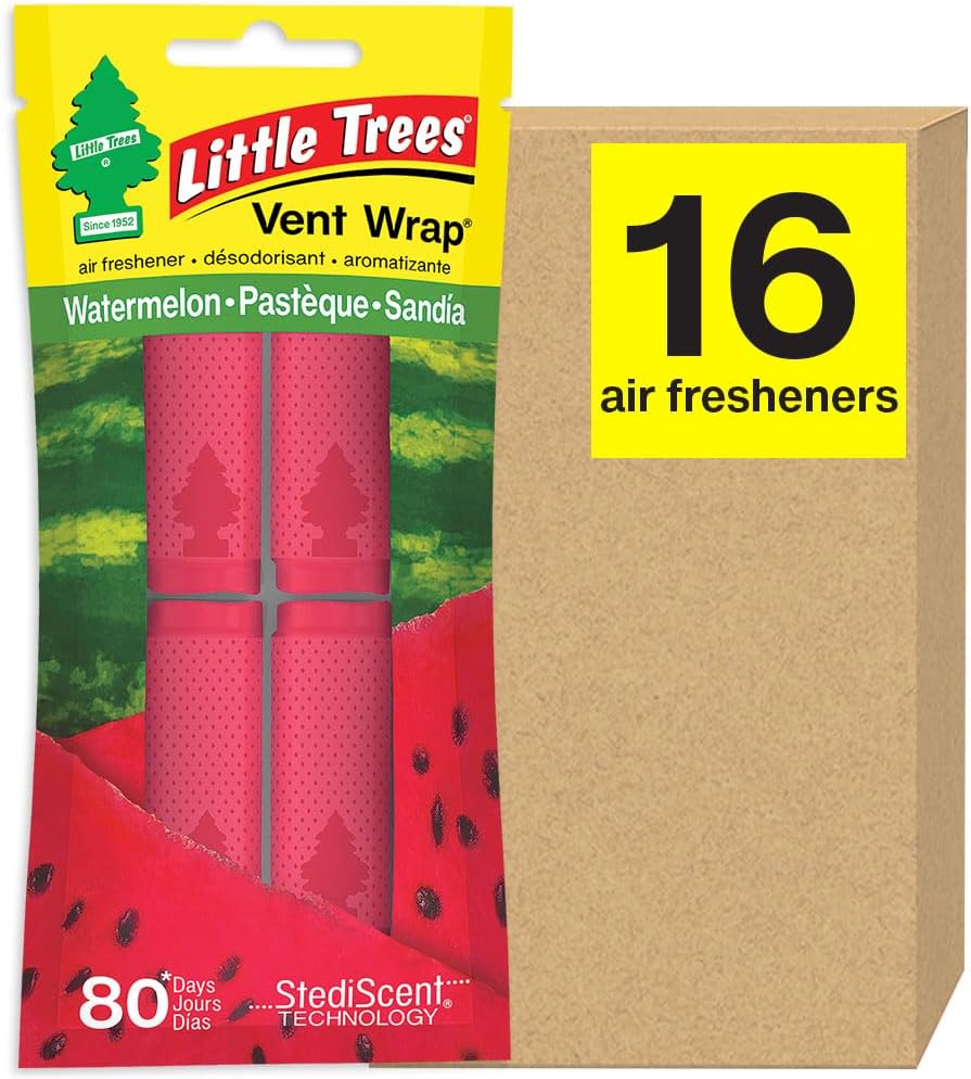 LITTLE TREES Car Air Freshener. Vent Wrap Provides Long-Lasting Scent, Slip on Vent Blade. Watermelon, 16 Air Fresheners, 4 Count (Pack of 4)