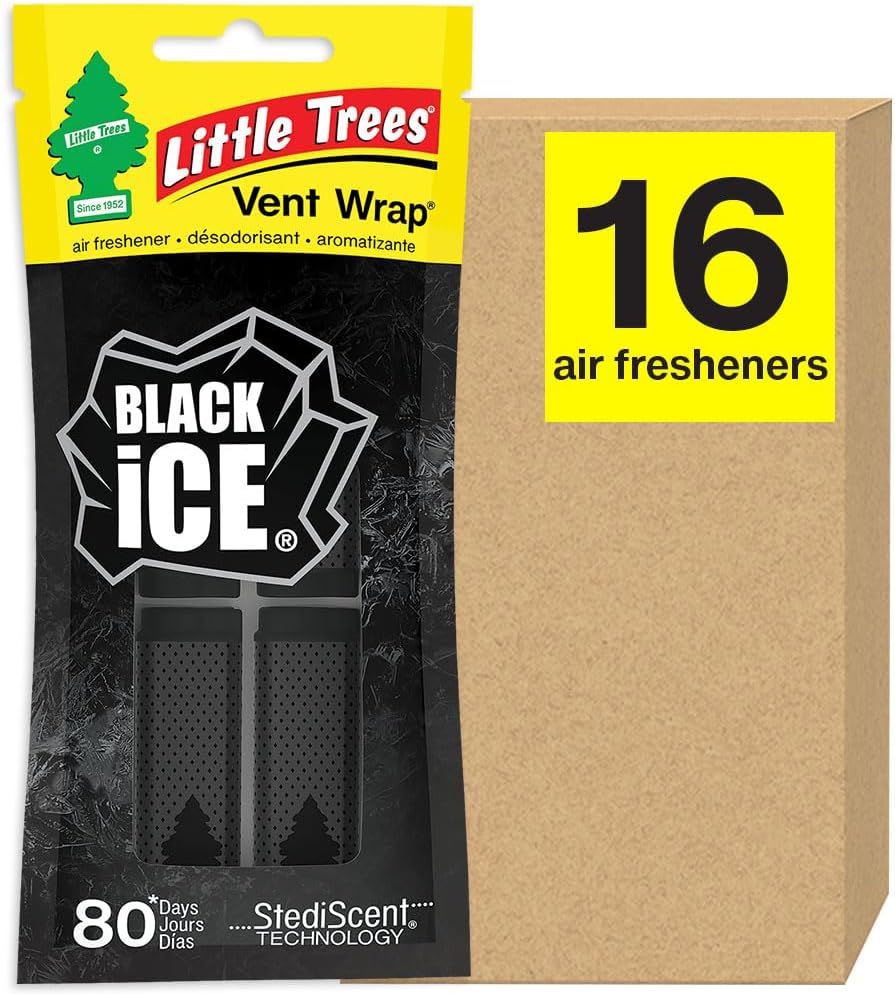 LITTLE TREES Car Air Freshener. Vent Wrap Provides Long-Lasting Scent, Slip on Vent Blade. Black Ice, 16 Air Fresheners, 4 Count (Pack of 4)