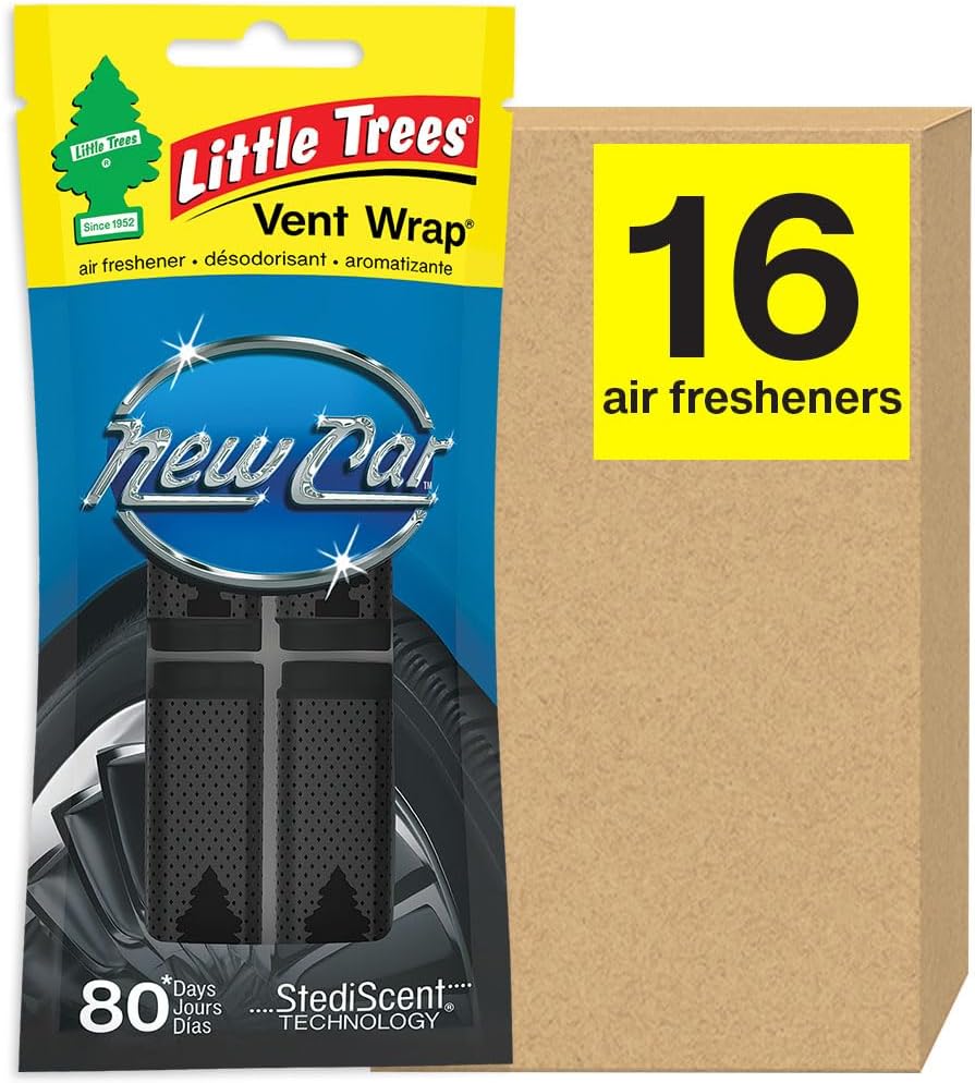 LITTLE TREES Car Air Freshener. Vent Wrap Provides Long-Lasting Scent, Slip on Vent Blade. New Car, 16 Air Fresheners, 4 Count (Pack of 4)