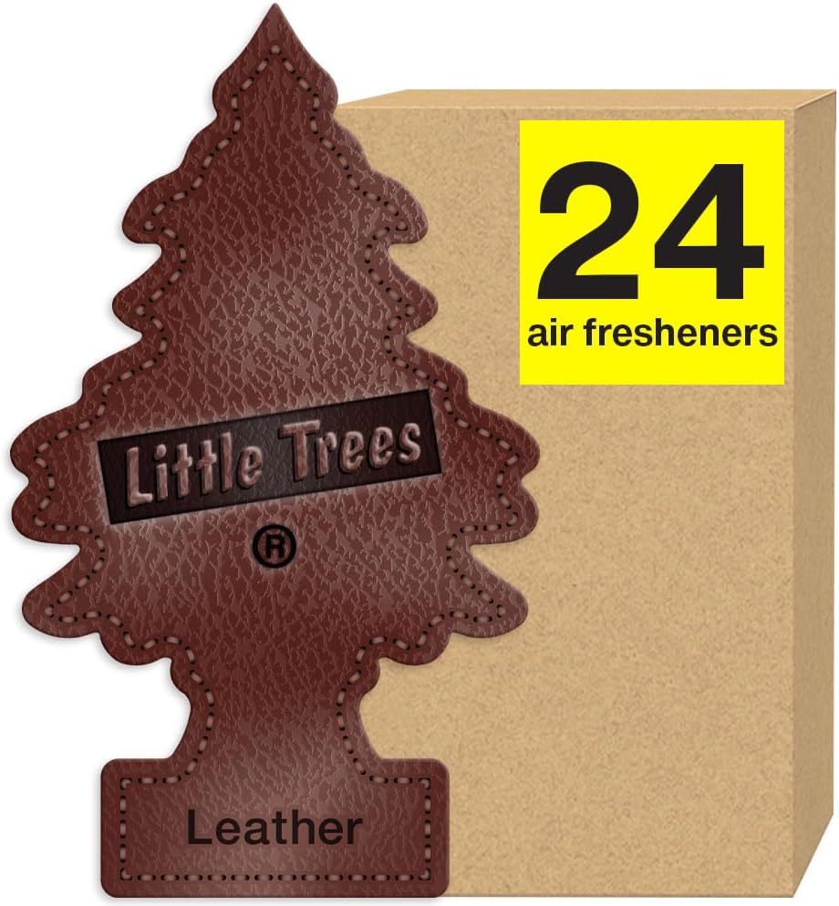 LITTLE TREES Air Fresheners Car Air Freshener. Hanging Tree Provides Long Lasting Scent for Auto or Home. Leather, 24 Air Fresheners