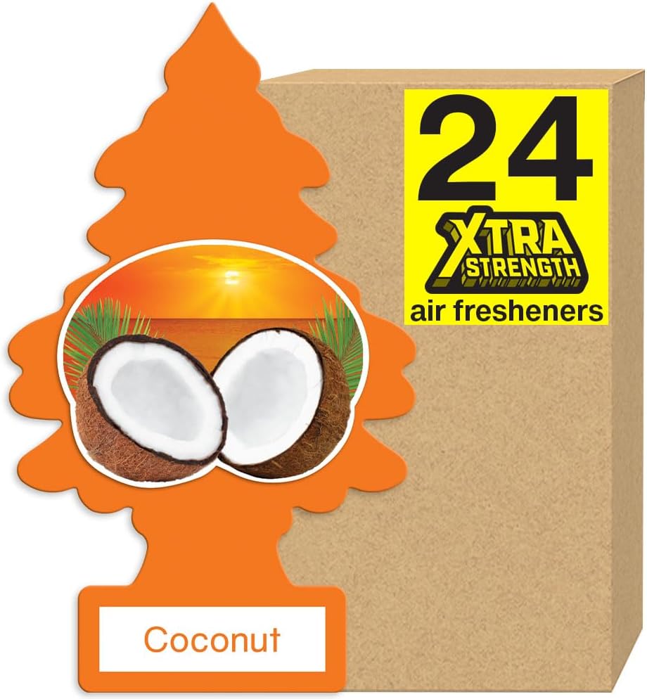 LITTLE TREES Air Fresheners Car Air Freshener. Xtra Strength Provides Long-Lasting Scent for Auto or Home. Extra Boost of Fragrance. Coconut, 24 Air Fresheners