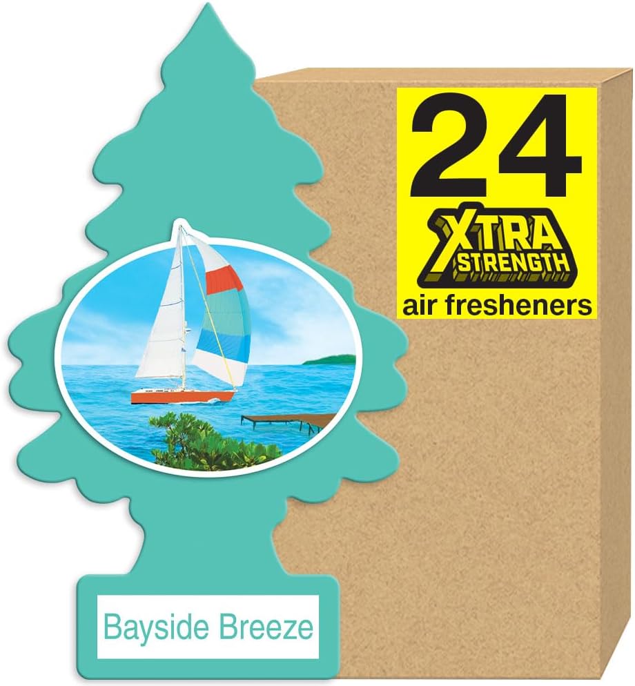 LITTLE TREES Air Fresheners Car Air Freshener. Xtra Strength Provides Long-Lasting Scent for Auto or Home. Extra Boost of Fragrance. Bayside Breeze, 24 Air Fresheners