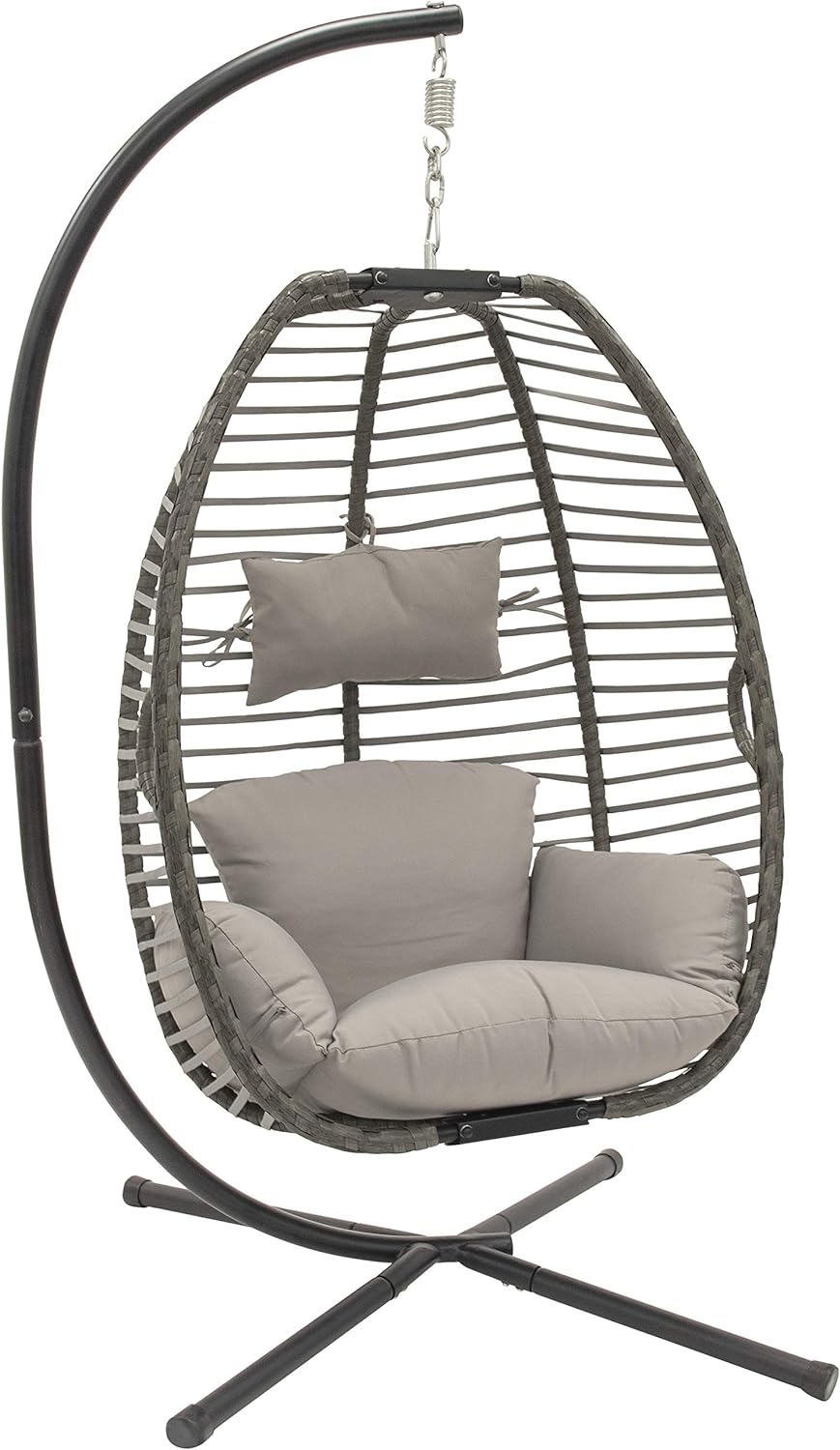 Vivere Hanging Nest Egg Chair, with Plush Polyester Cushion Single, Moonstone