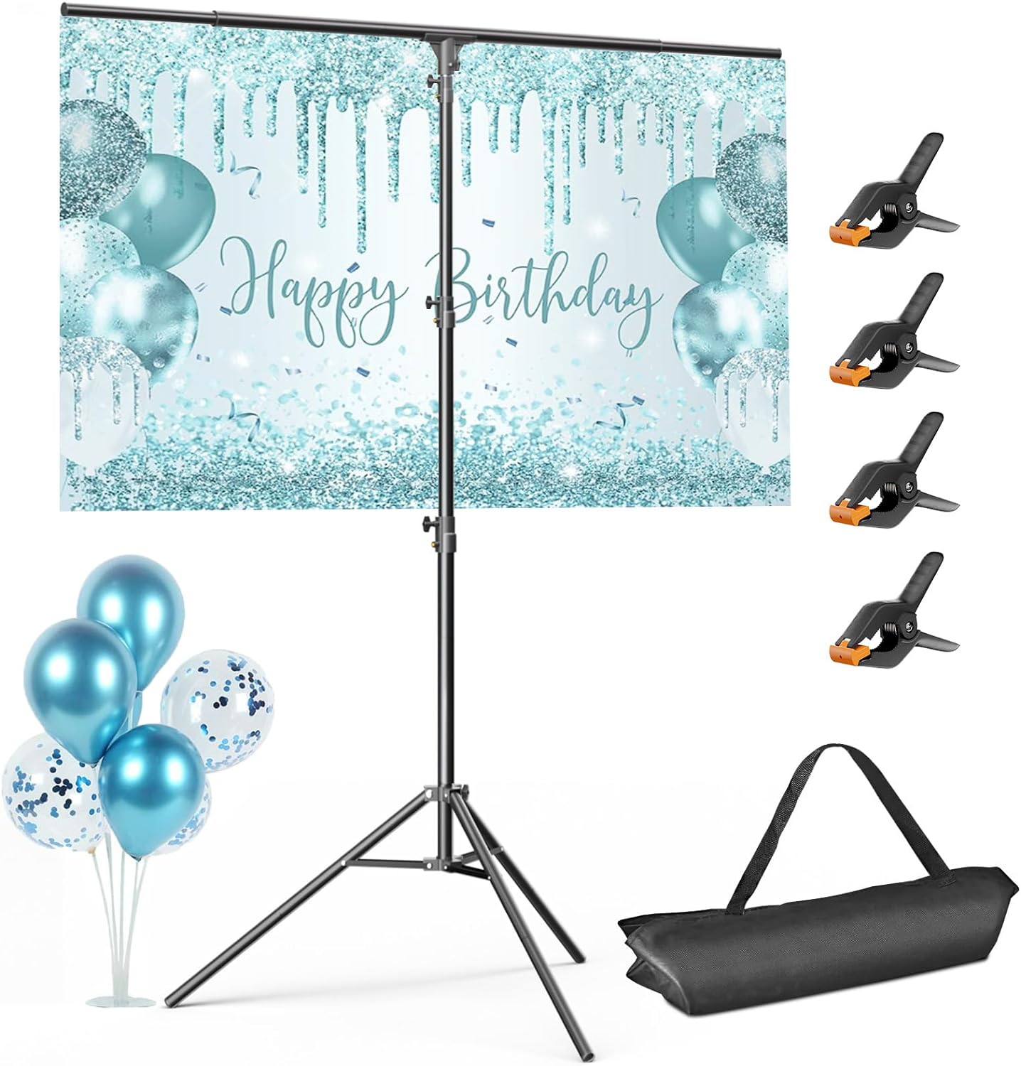 Emart T Shaped Backdrop Stand - 8.5x5ft - Portable T Stand Backdrop Holder, Photo Back Drop Adjustable Stand with Clips, Photography Small Background Stand Kit for Parties, Banner, Photoshoot