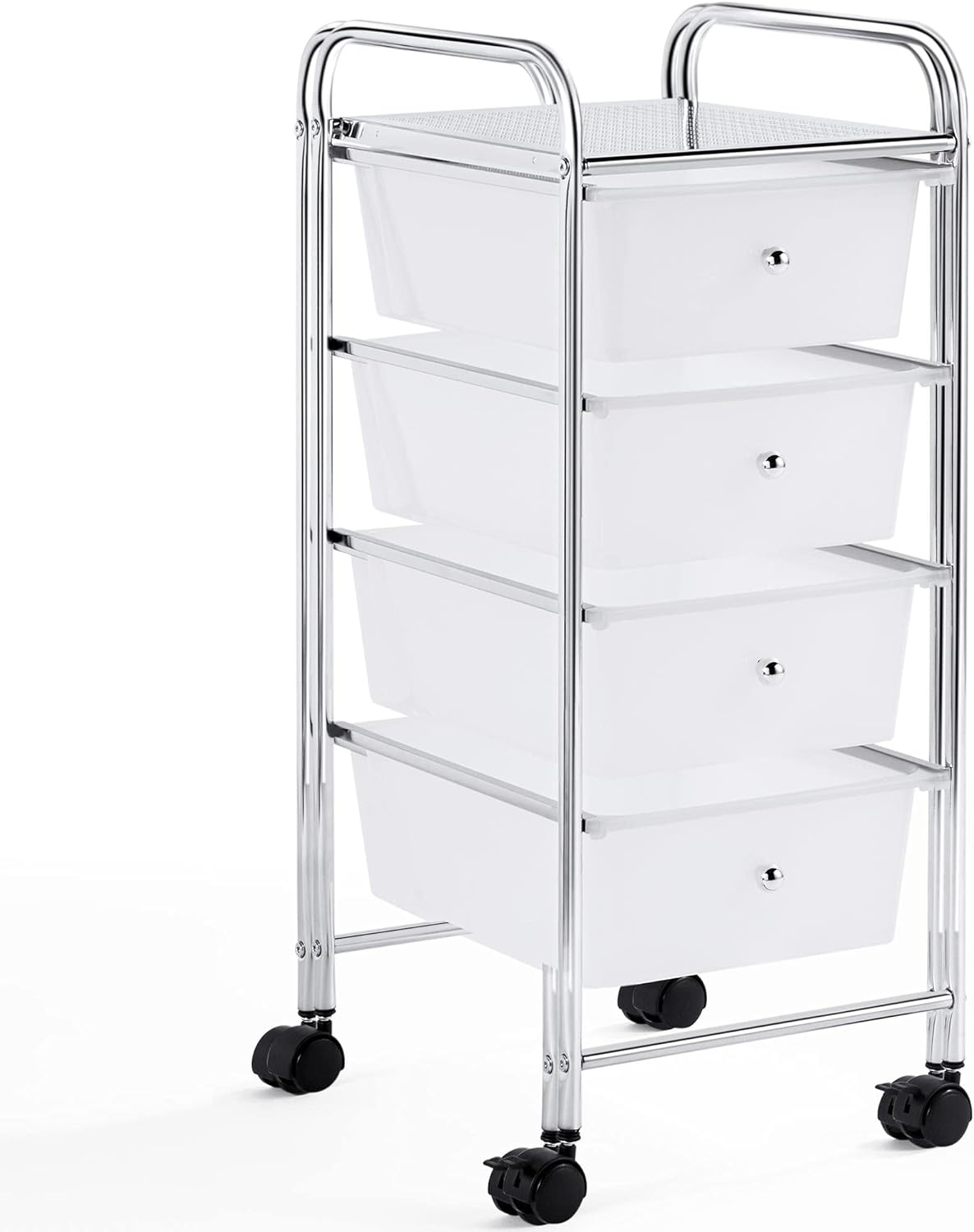 Yaheetech 4 Drawers Cart Rolling Plastic Storage Cart and Organizer Metal Frame Plastic Drawers Plastic Trolley Organizer on Wheels, White