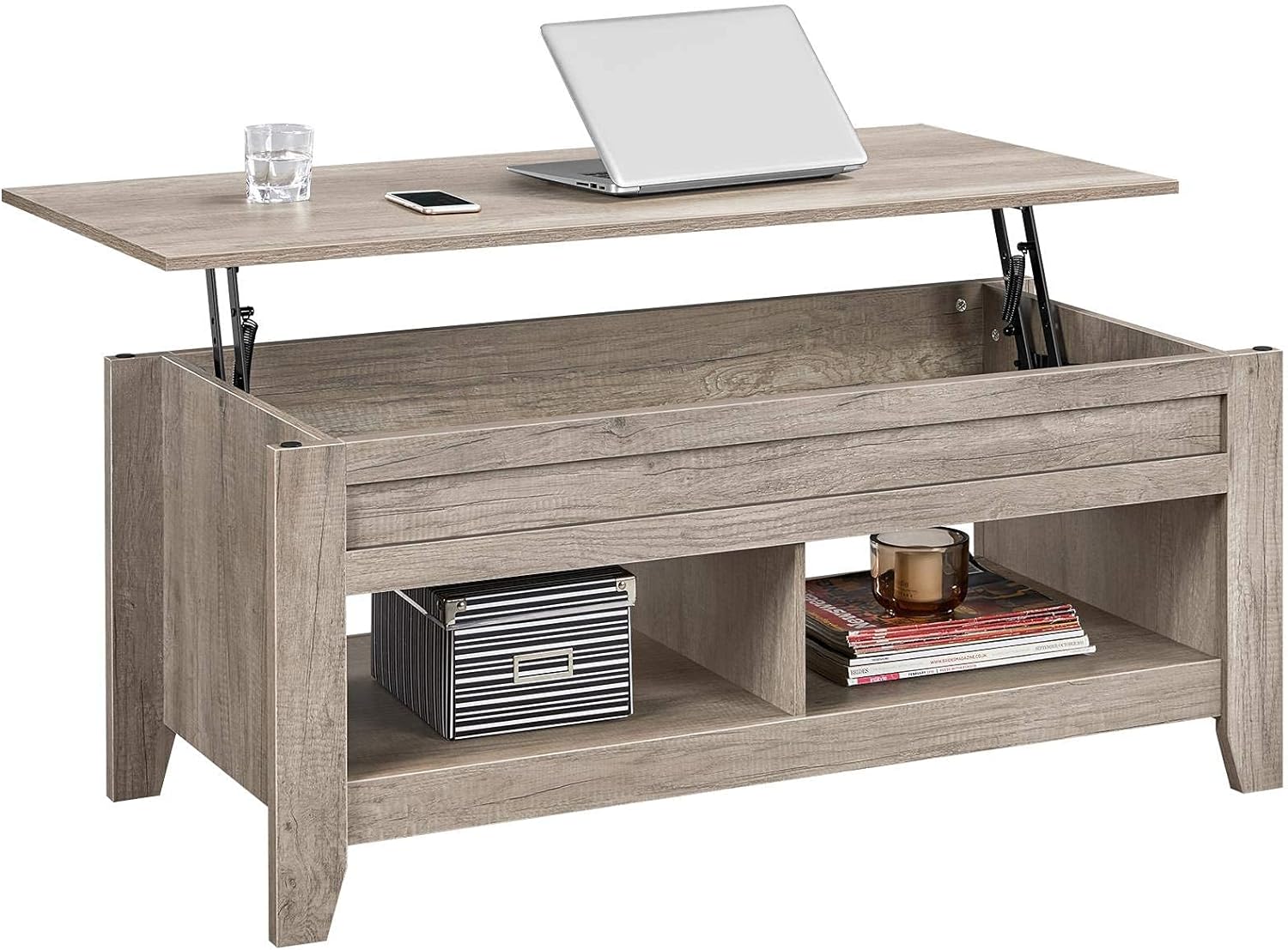 Yaheetech Lift Top Coffee Table with Hidden Storage Compartment & Lower Shelf, Lift Tabletop Farmhouse Table for Living Room Office Reception, 47.5in L, Gray