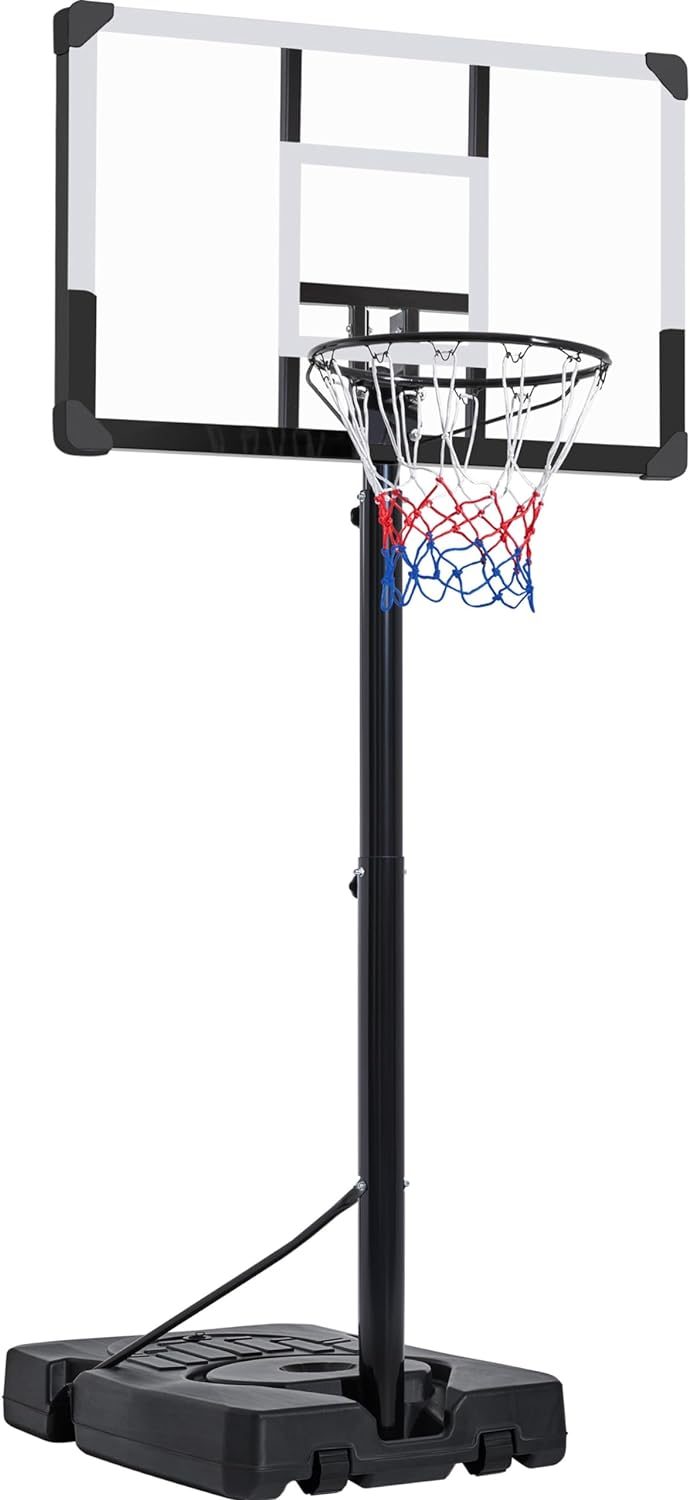 Yaheetech Basketball Hoop Portable 44 Inch Basketball Goal System Height Adjustable 7.5-10ft with PVC Backboard and 2 Wheels