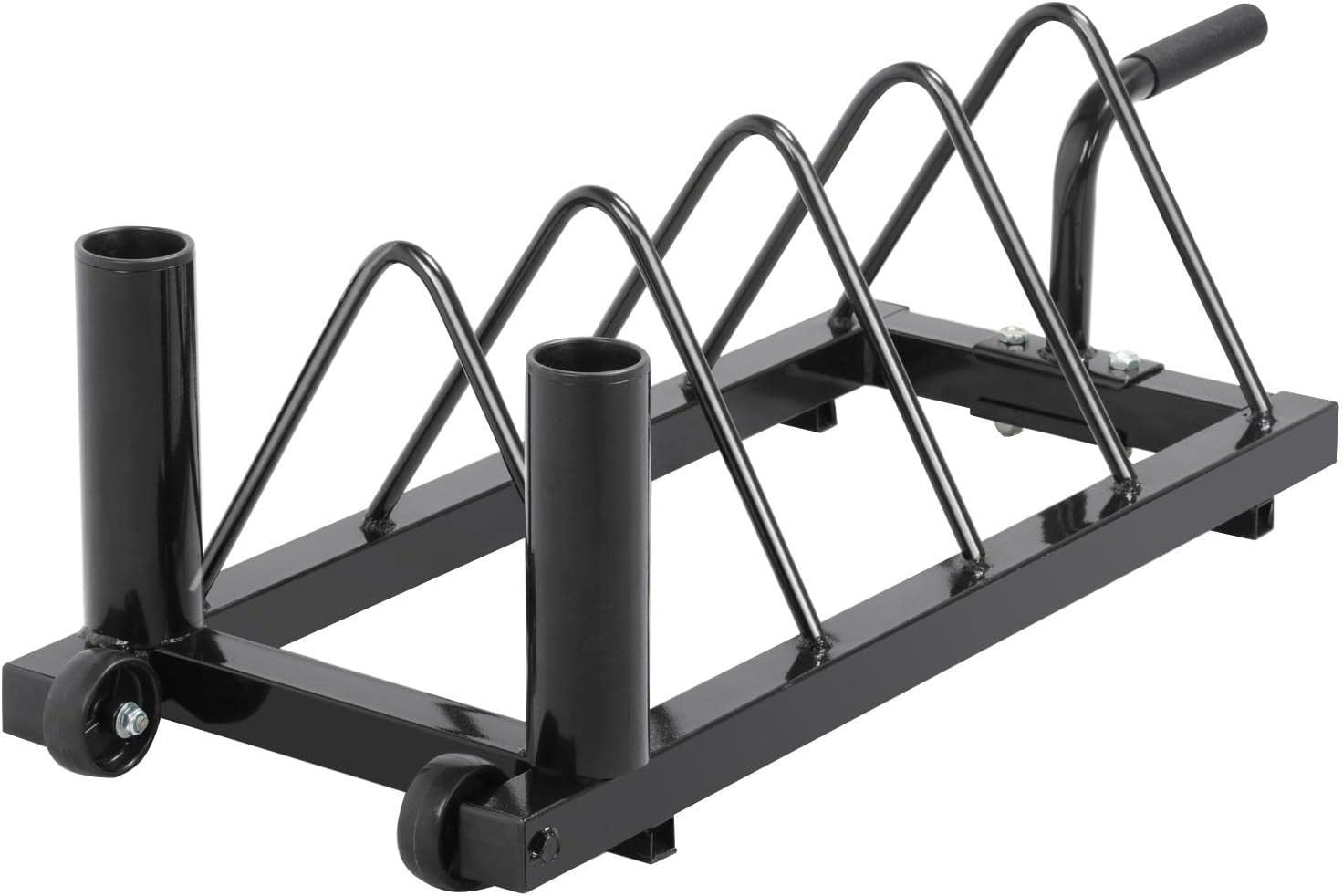 Yaheetech Horizontal Barbell Bumper Plate Rack Holder Olympic Bar Storage Rack with Handle and Wheels,Black