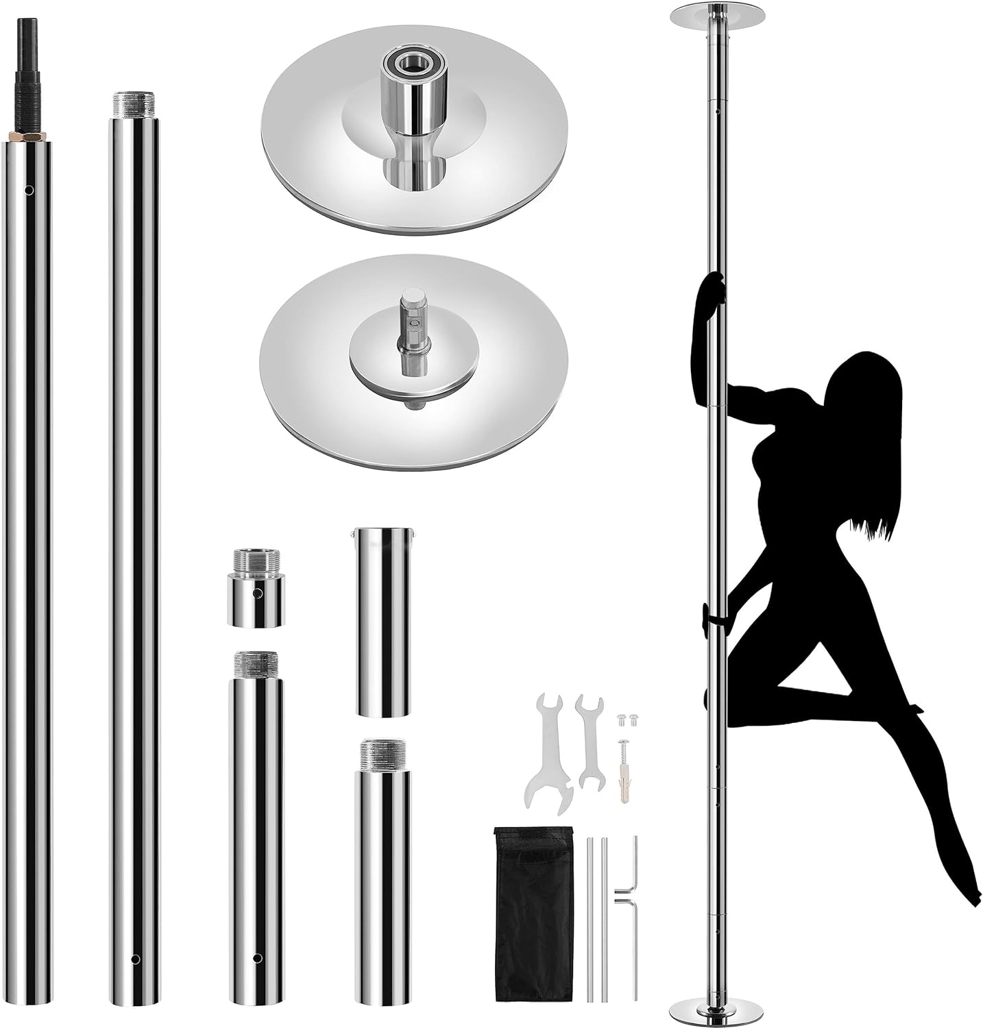 Yaheetech Dance Pole Portable Dancing Pole Height Adjustable 88.6''-108.1'' Static Spinning Pole for Apartment