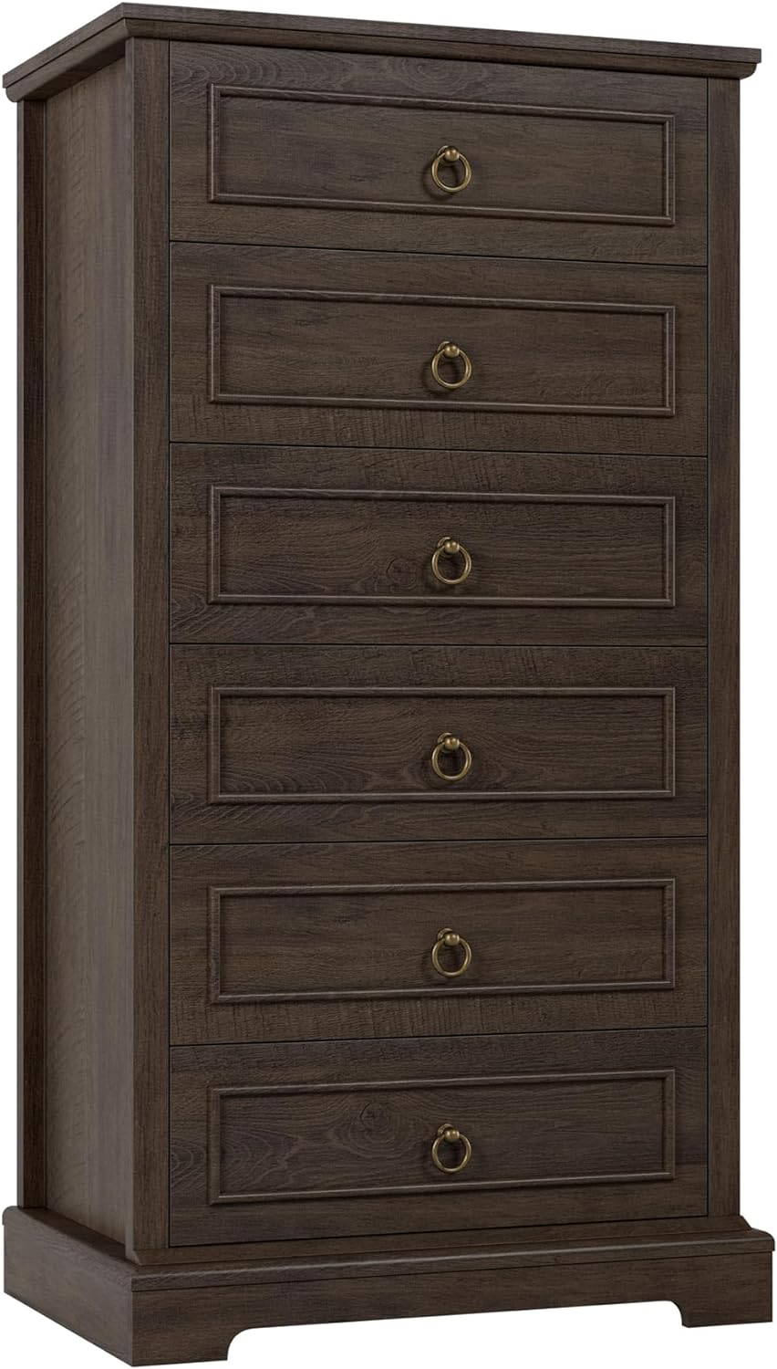 HOSTACK 6 Drawer Dresser, 52 Tall Chest of Drawers, Modern Farmhouse Storage Dressers Organizer for Living Room, Hallway, Entryway, Home Office, Dark Brown