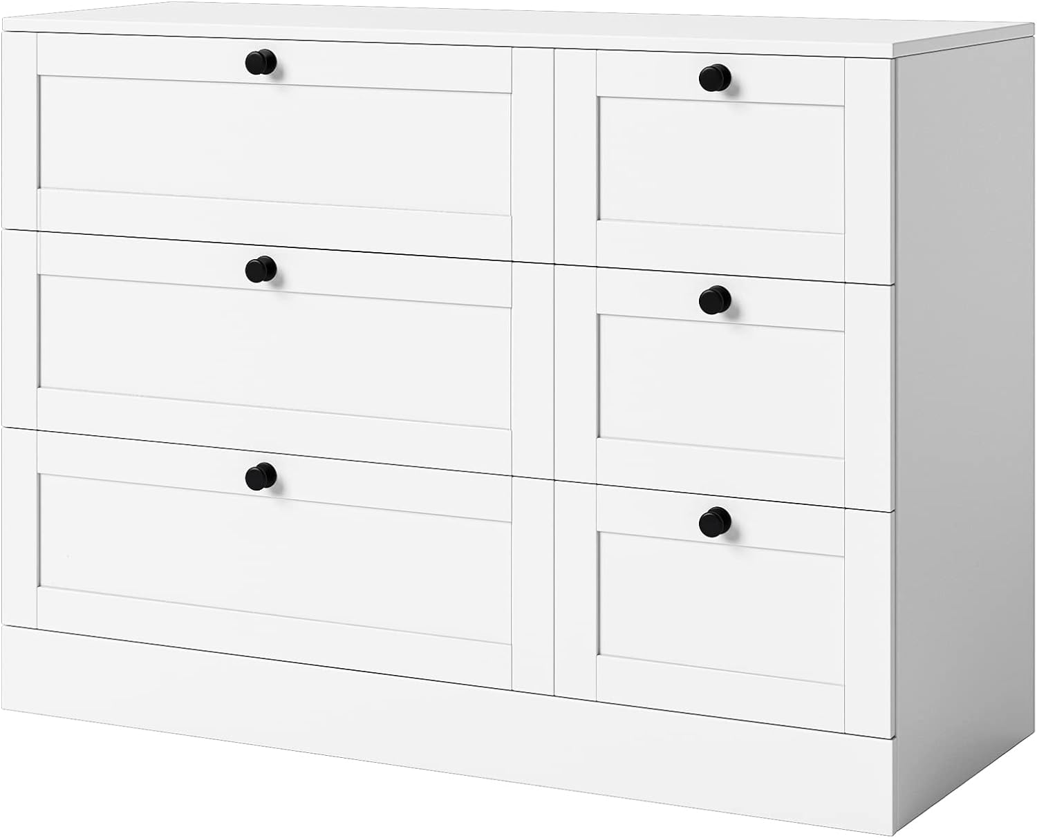 HOSTACK 6 Drawer Double Dresser, Wide 6 Drawer Chest, Wood Storage Cabinet with Deep Drawers for Living Room, Hallway, Entryway, White