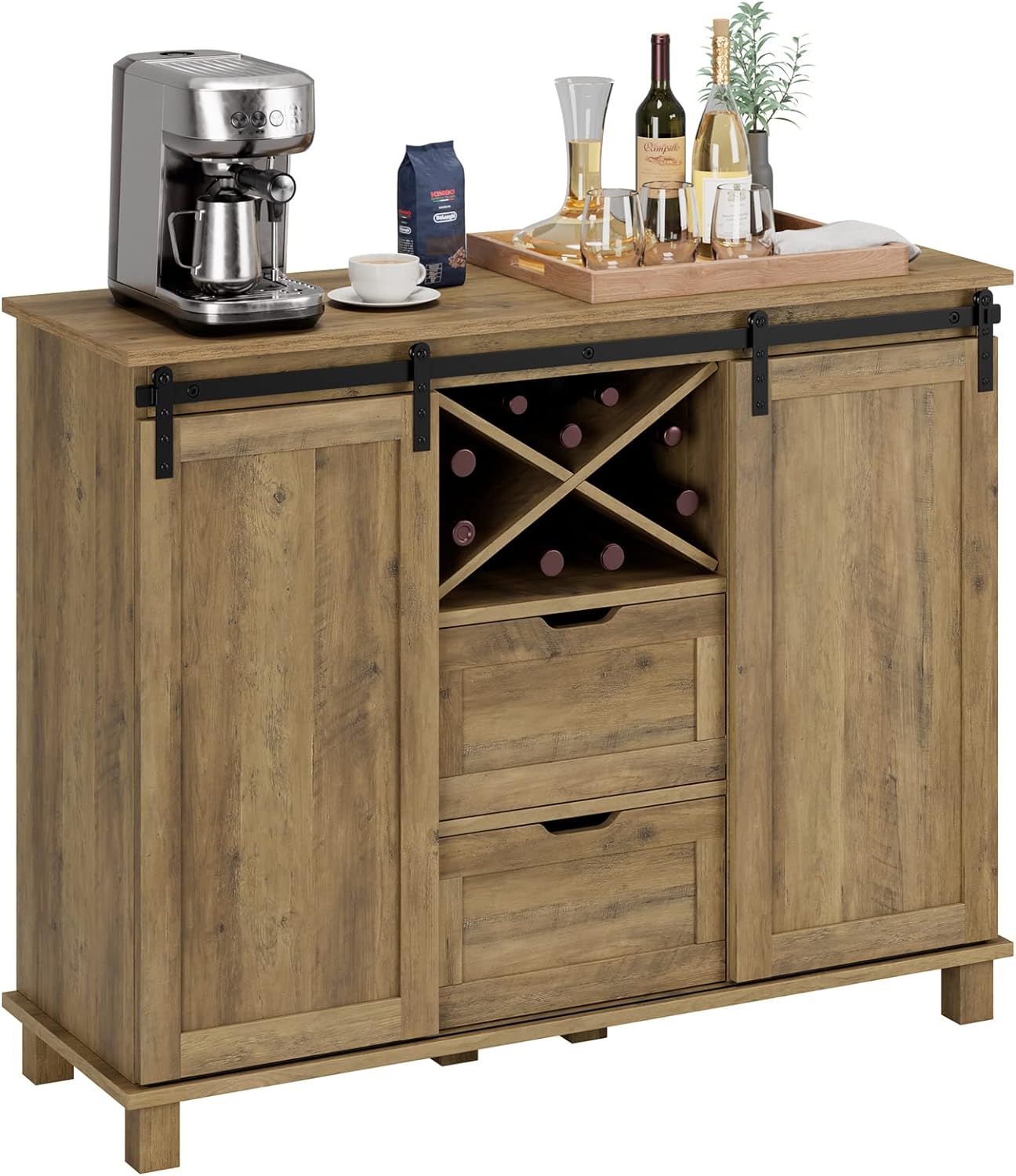 Rustic sideboard with its rustic natural charm, add a touch of warm countryside to your kitchen. Made of selected solid wood, durable, highlighting the beauty of nature.