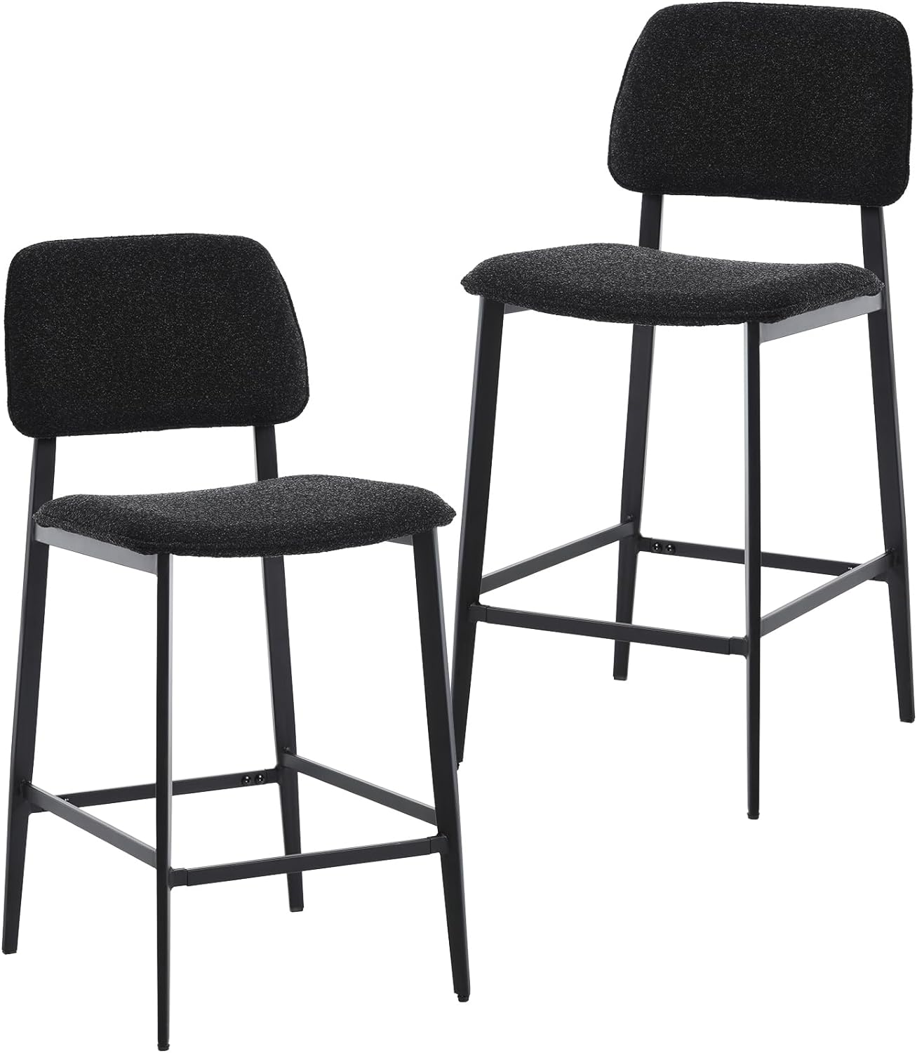 24'' Modern Counter Height Bar Stool Set of 2 Sherpa Upholstered Stool Chair with Black Metal Frame, Kitchen Island Stool for Home Bar & Dining Room, Black