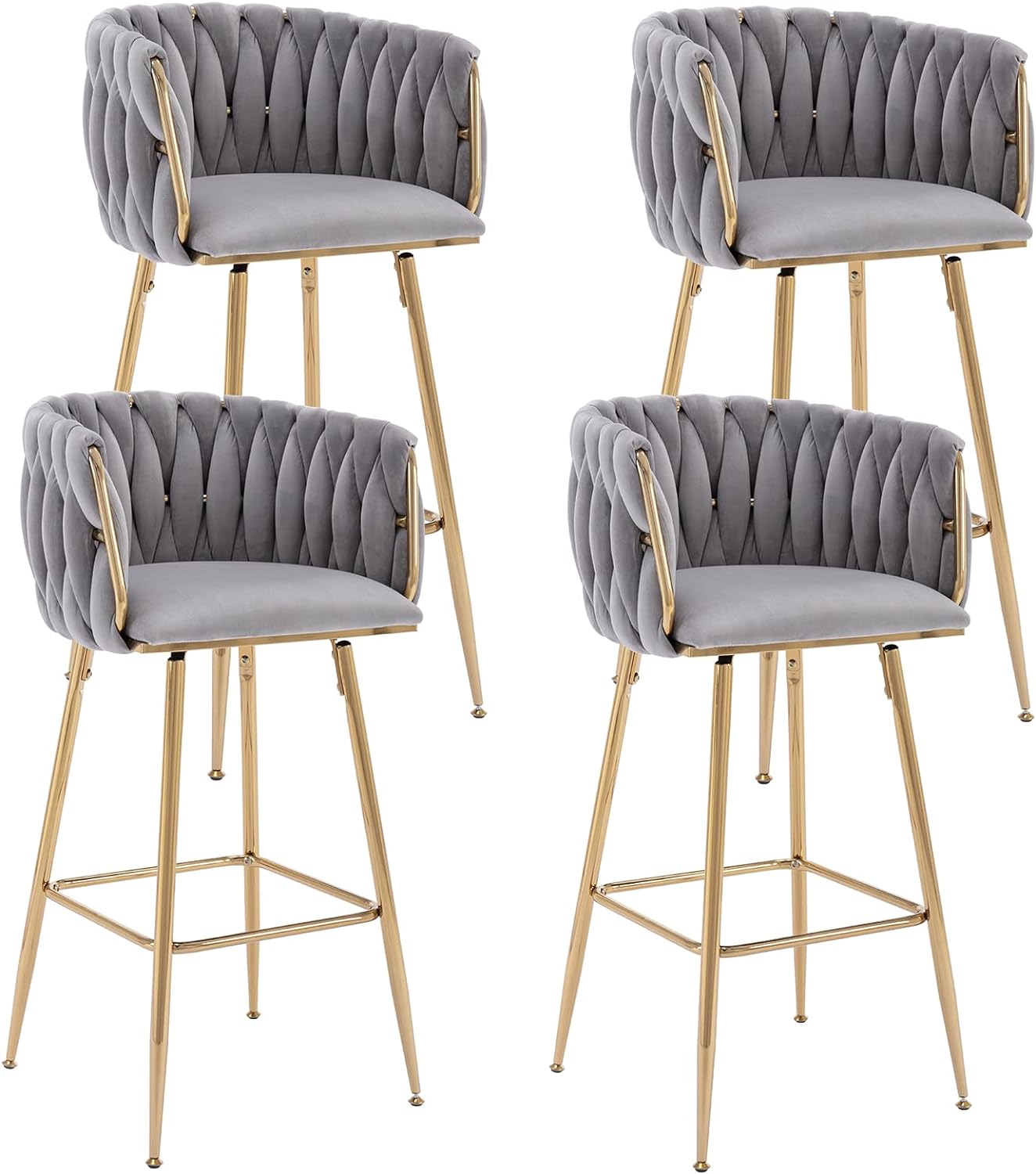 DUOMAY Modern Swivel Bar Stools Set of 4, 26 Counter Height Barstools, Velvet Kitchen Island Counter Bar Chair with Barrel Back for Kitchen Dining Room, Golden Base, Grey