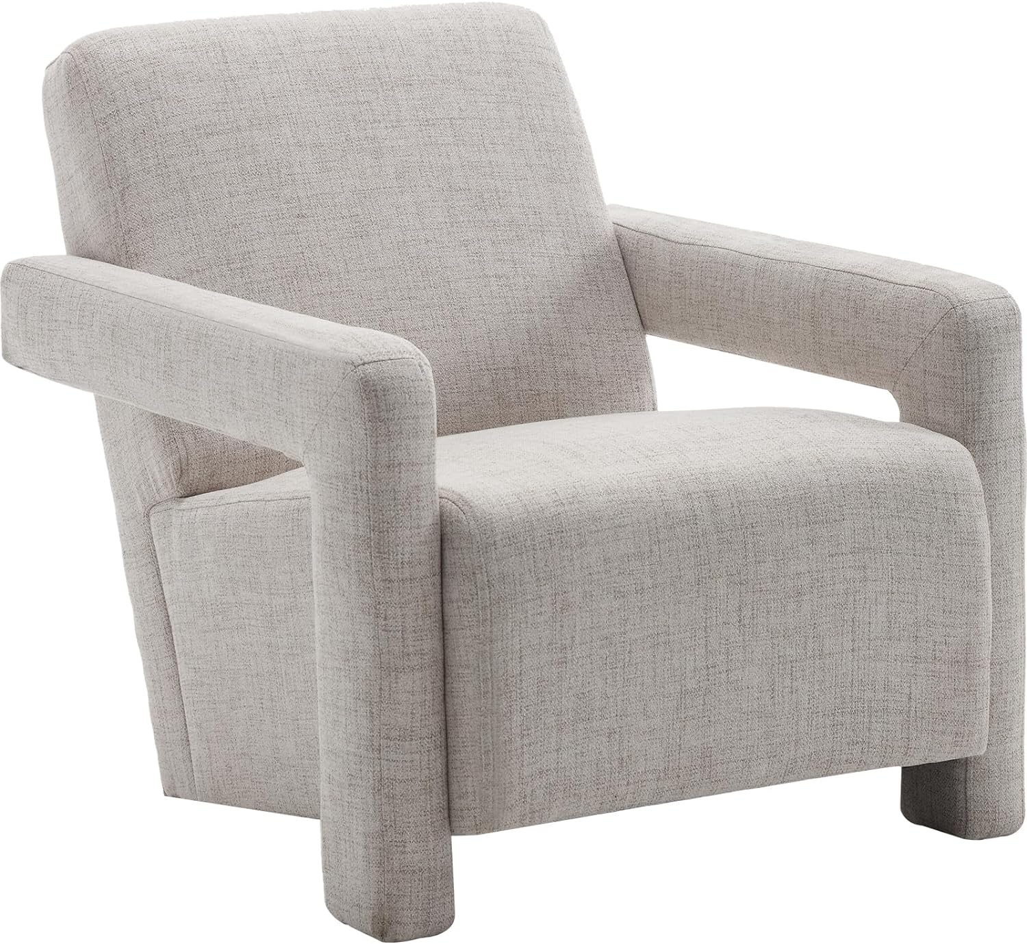 Modern Living Room Accent Chair Comfy Upholstered Bedroom Arm Chair, Chic Side Chair with Unique Arms Single Sofa for Dorms Reading Reception Waiting Room, Linen Beige