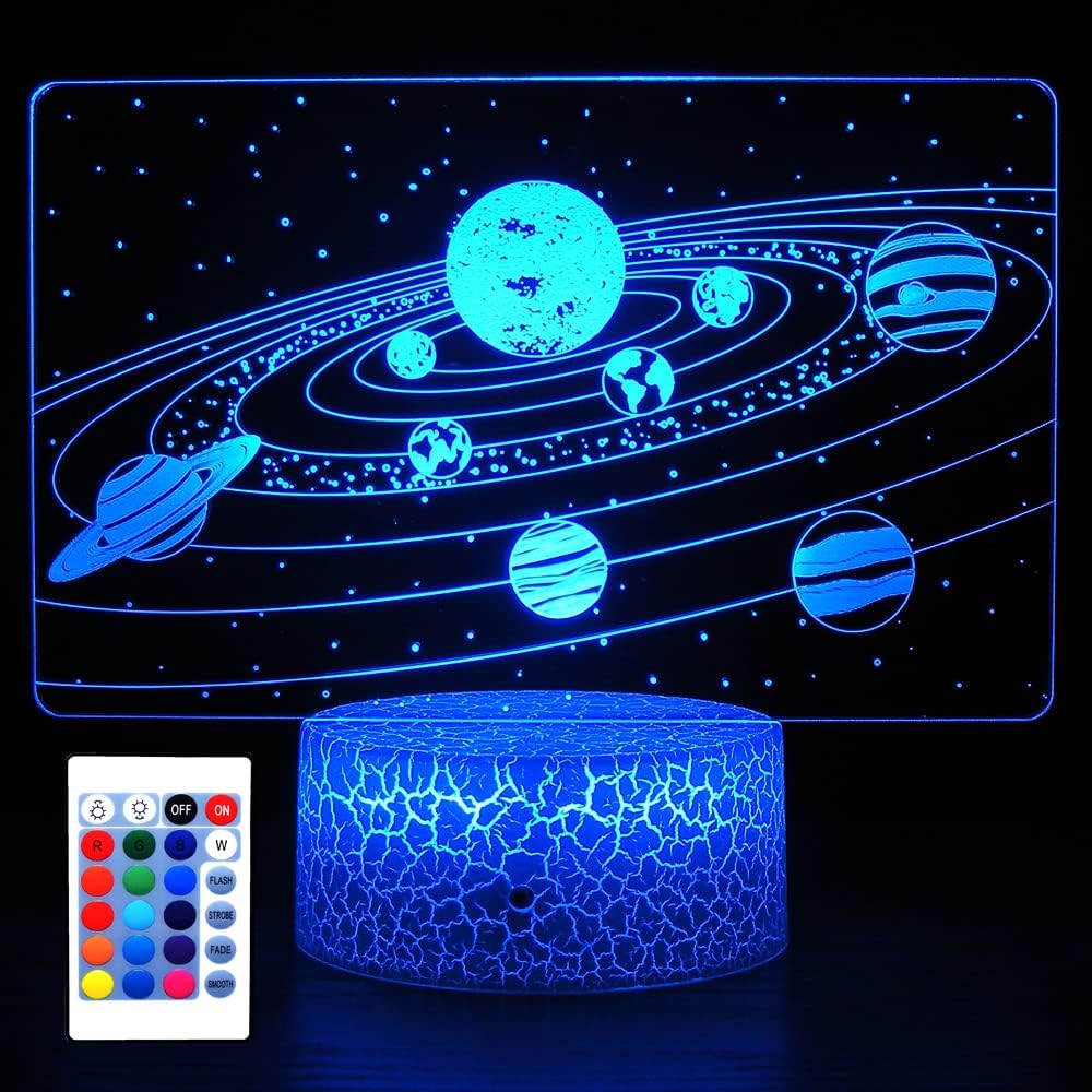 Solar System 3D Optical Illusion Side Table Lamp Universe Space Galaxy Night Light for Kids, Room Decor Light, Gift for Boys and Girls