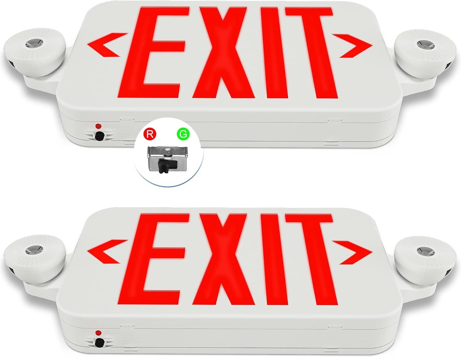 LEDIARY 2 Pack Exit Sign with Emergency Lights, Red and Green Exit Sign Color Changeable, UL Certified, Battery Backup and Two LED Adjustable Head, Exit Sign for Business