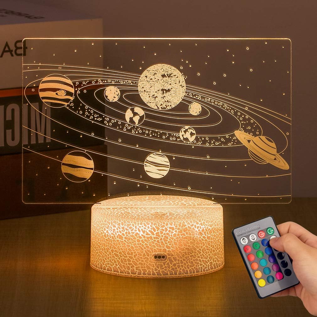 Solar System 3D Optical Illusion Lamp Universe Space Galaxy LED Night Light with Remote for Space Lover Boys and Girls as a Best Gifts(Solar System)