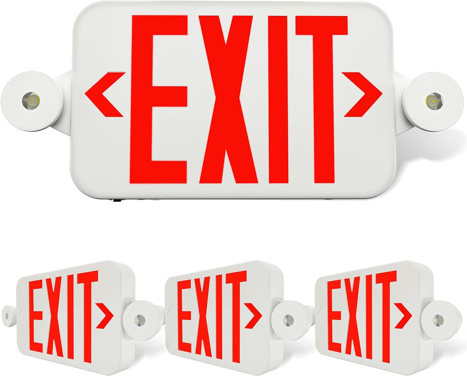 LEDIARY 4 Pack Exit Sign with Emergency Lights, LED Combo Emergency Light with Adjustable Two Head, Changeable Red and Green Exit Sign Color - UL Listed, Battery Backup