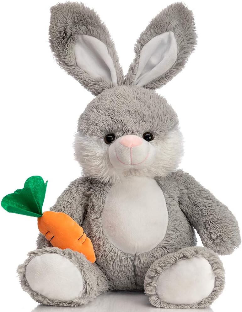 HollyHOME Easter Bunny Stuffed Animals Large Rabbit Plush with Carrot Birthday Easter Gifts for Kids 18 Inch Gray