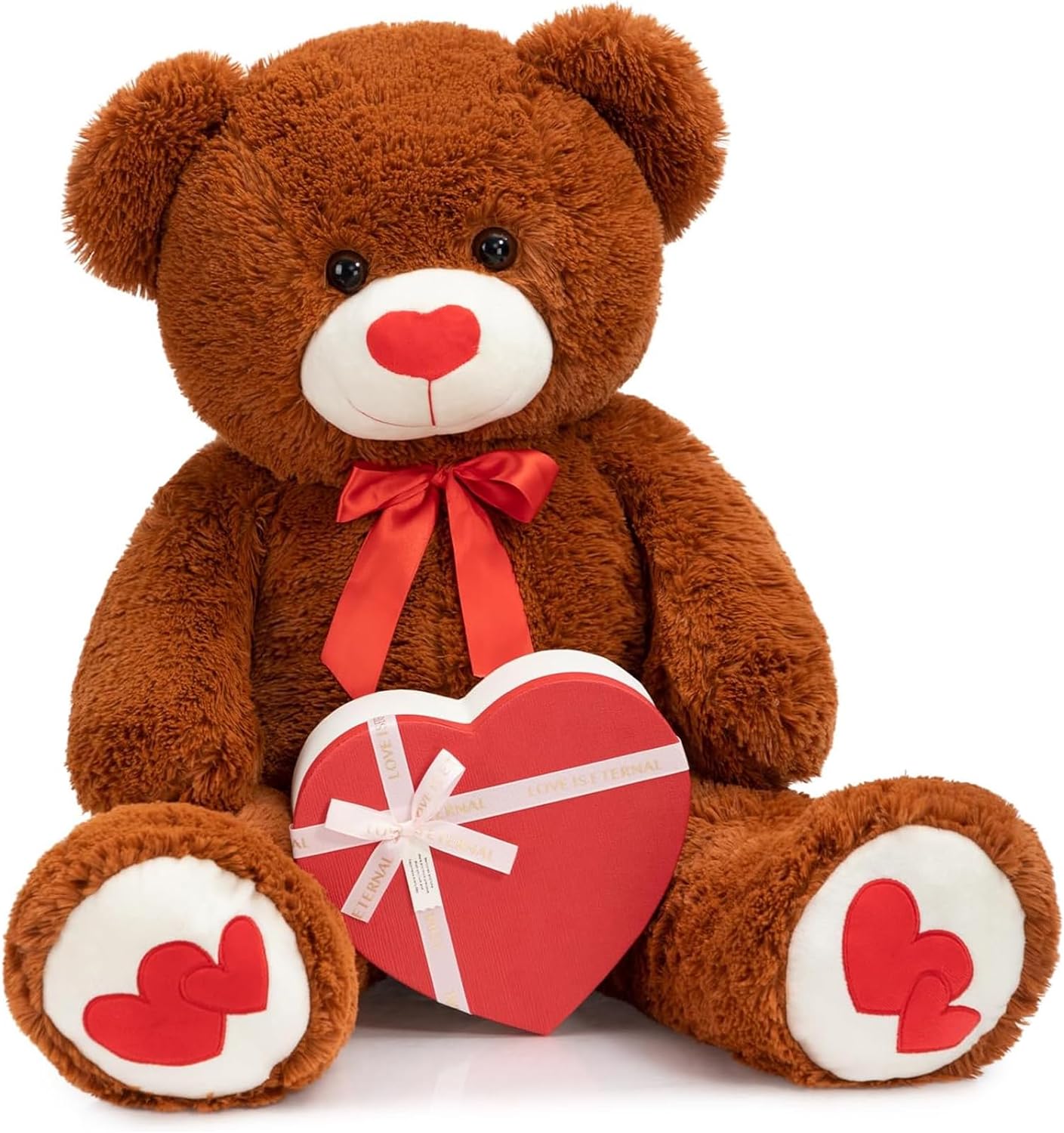 HollyHOME Big Teddy Bear Stuffed Animal Large Bear Plush with Red Heart for Girlfriend and Kids Valentine' Day 36 inch Brown