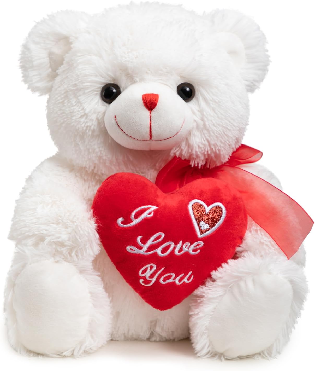 HollyHOME Teddy Bear Stuffed Animal I Love You Teddy Bear with Heart Soft Plush Toy Chirstmas Valentine' Day Gift 12 inches White