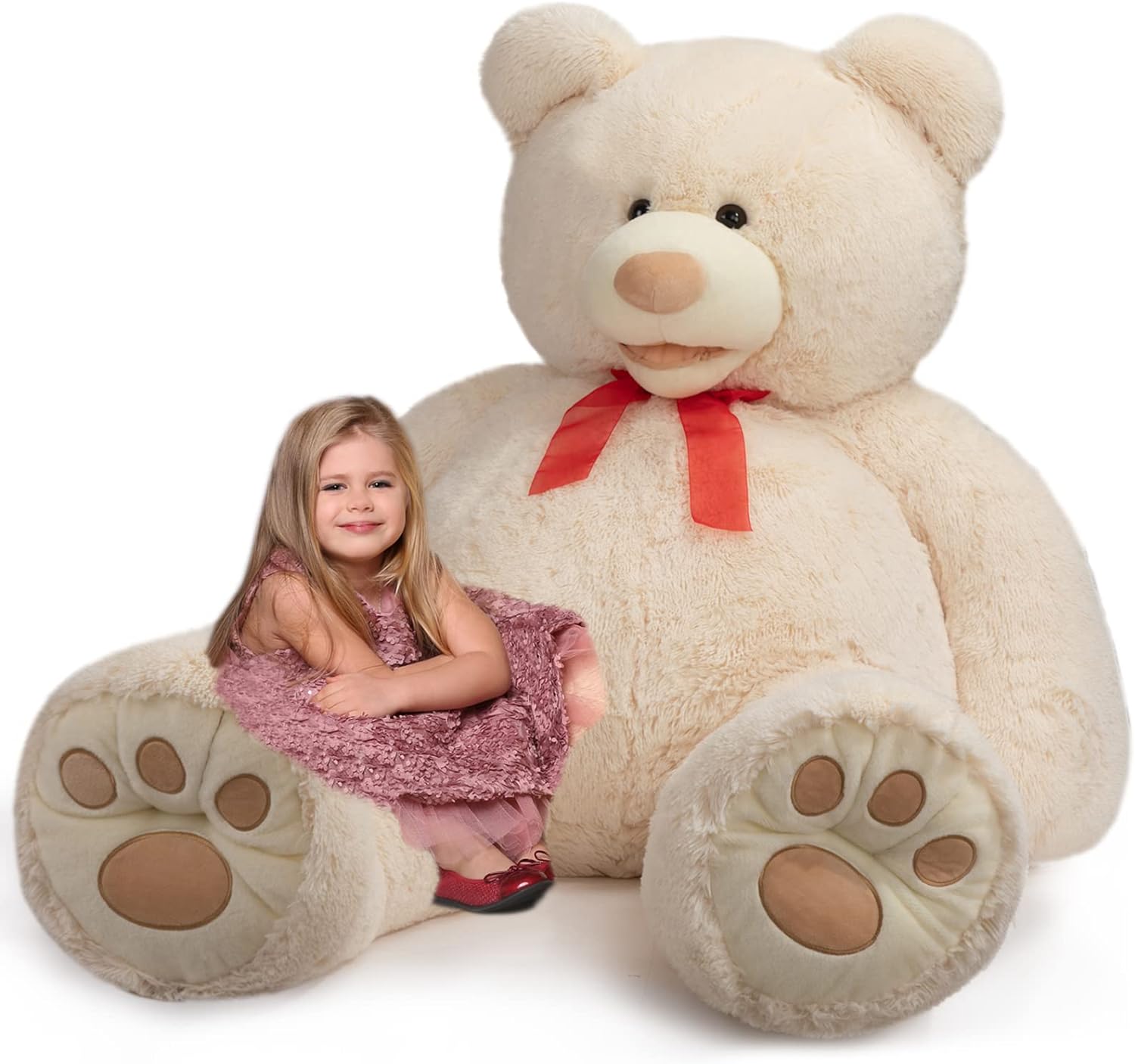 HollyHOME Teddy Bear Plush Giant Teddy Bears Stuffed Animals Teddy Bear Love Big Footprints 5 Feet Beige