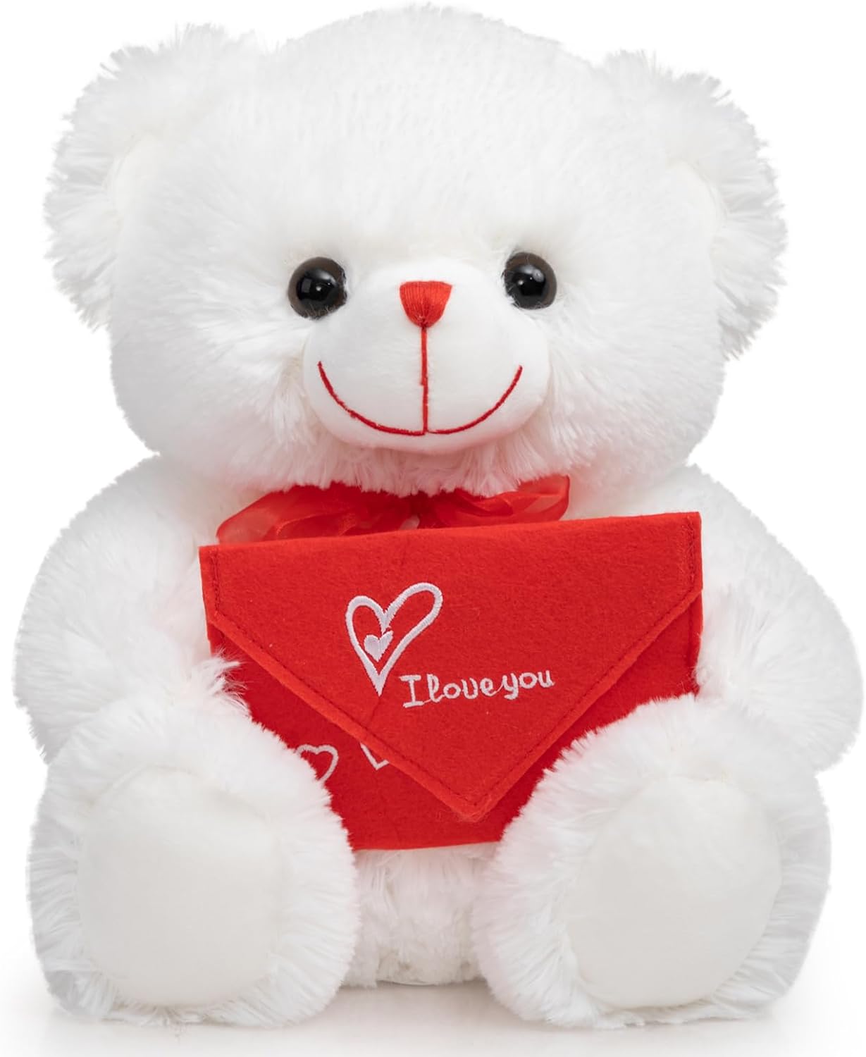 HollyHOME Teddy Bear Stuffed Animal Rose Bear with Red Envelope Soft Plush Toy Holiday Valentine' Day Gift 12 inches White