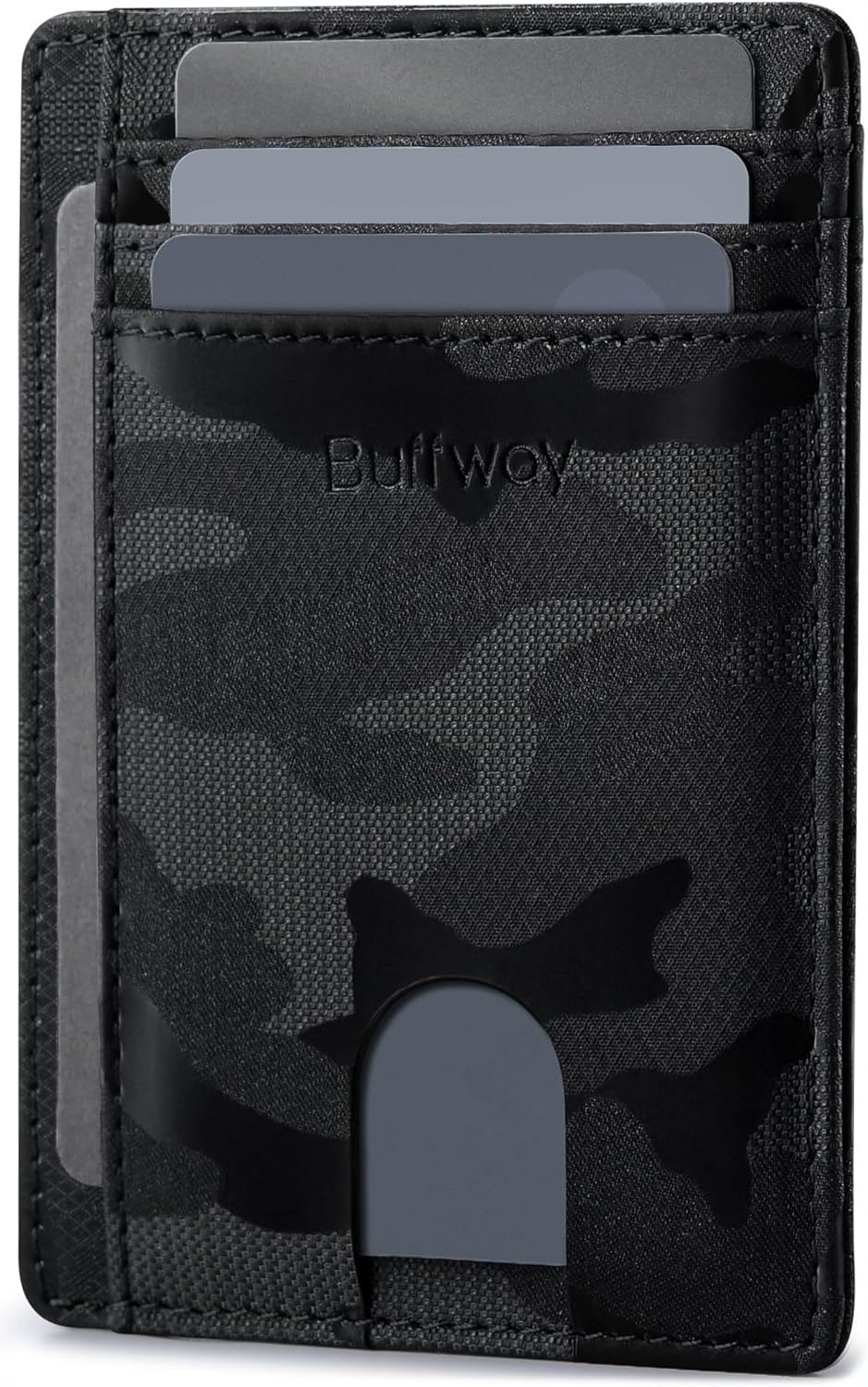 Buffway Slim Minimalist Front Pocket RFID Blocking Leather Wallets for Men and Women - Camo Black