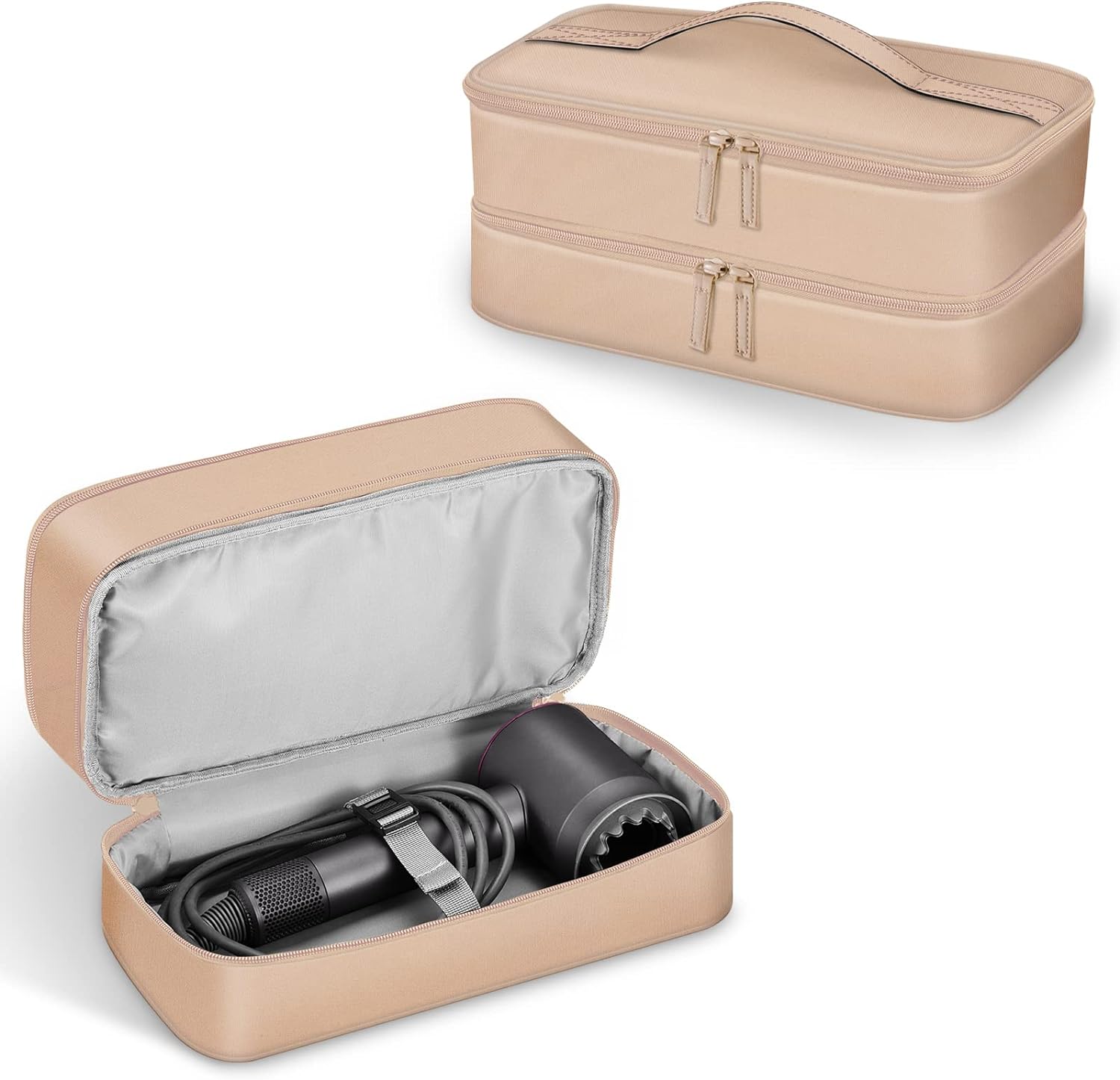 SITHON Double-Layer Travel Carrying Case for Dyson Supersonic Hair Dryer, Water Resistant Portable Storage Organizer Bag Compatible with Shark Speedstyle Flexstyle HyperAir Dryer (Bag Only), Rose Gold