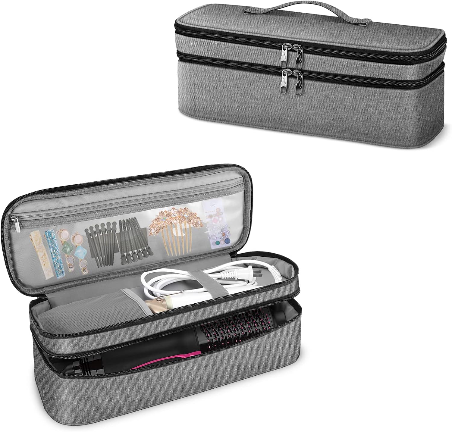 SITHON Double-Layer Travel Carrying Case for Shark FlexStyle/SmoothStyle, Water Resistant Storage Organizer Bag for Airwrap Styler, Also for Revlon One-Step Hair Dryer (Bag Only) (Gray)