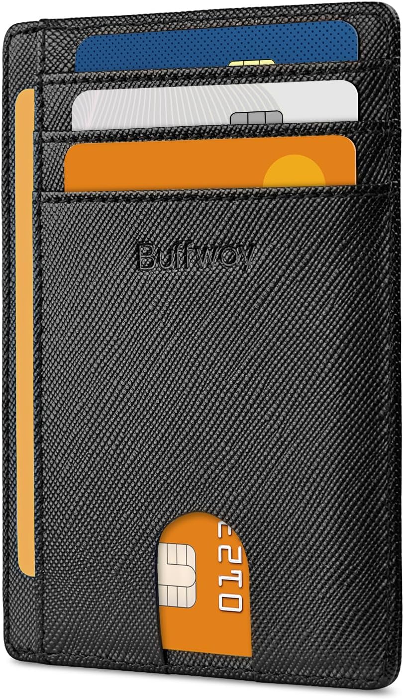 Buffway Slim Minimalist Front Pocket RFID Blocking Leather Wallets for Men and Women - Cross Black