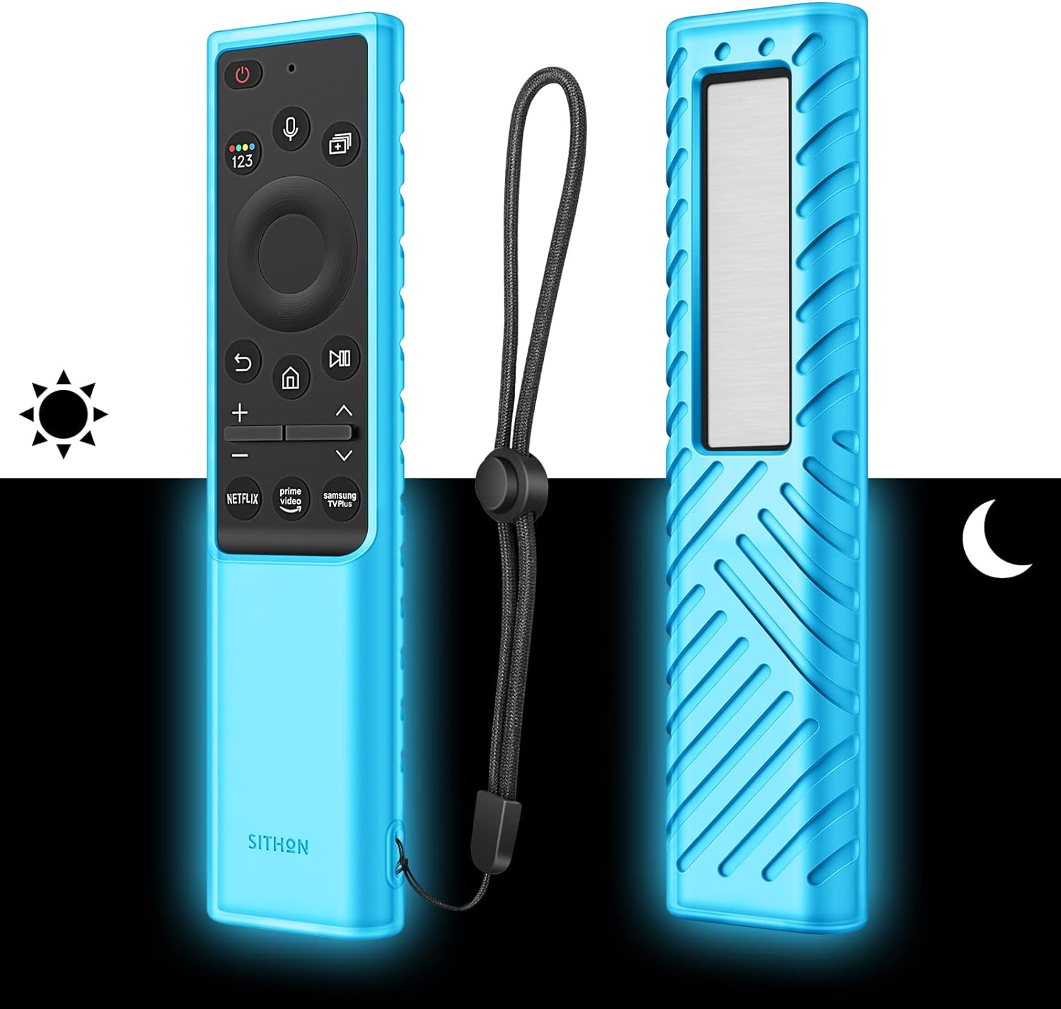 SITHON Silicone Case for Samsung Smart Solar Cell Remote Control 2021 BN59-01357 BN59-01363, Lightweight Shockproof Anti Slip Protective Cover with Lanyard Strap (Nightglow SkyBlue)