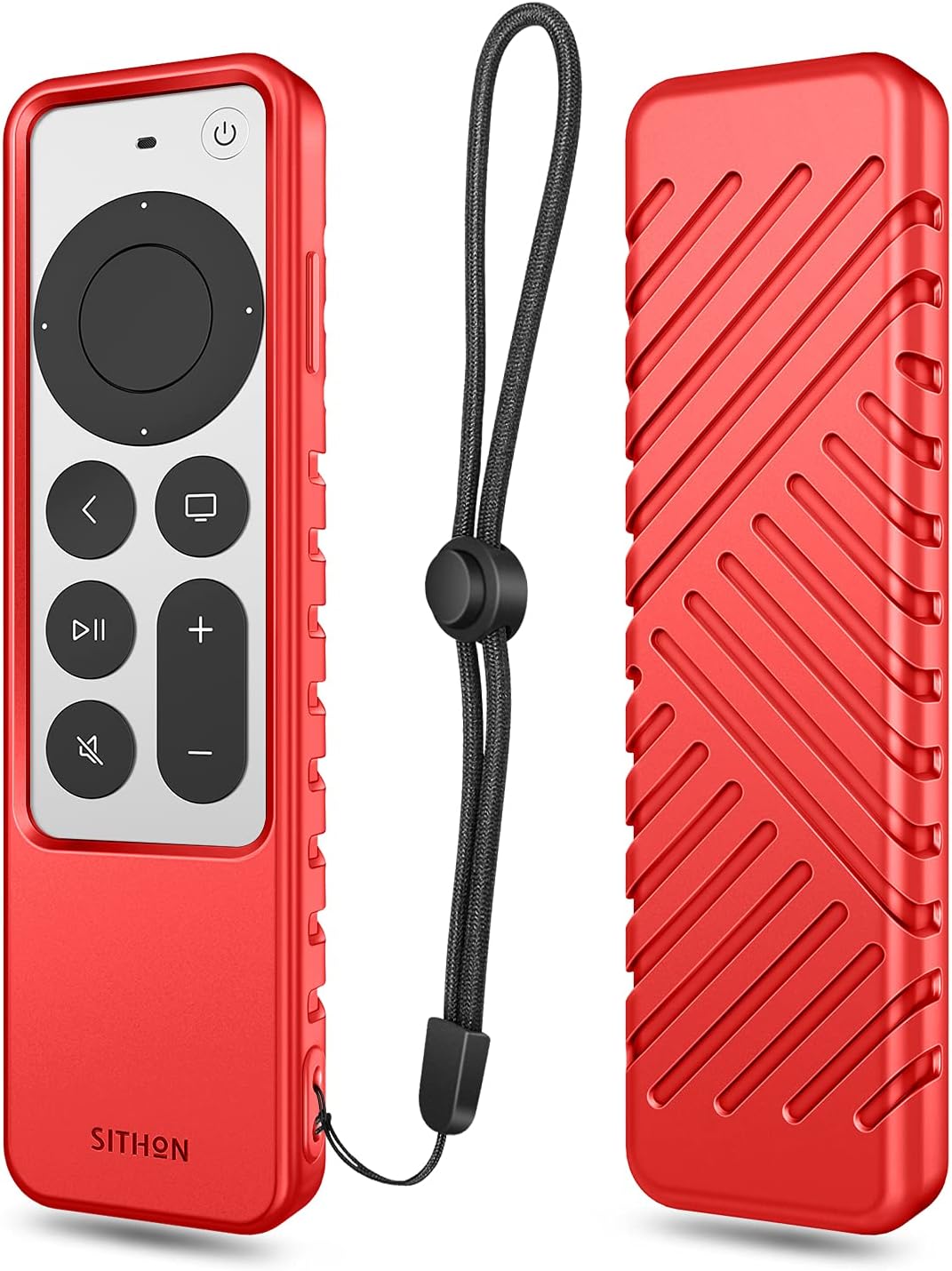 SITHON Silicone Case for Apple TV 4K 2022 2021 Remote, Lightweight Shockproof Anti Slip Protective Cover with Lanyard Strap for Apple TV 4K / HD Siri Remote (3rd Gen / 2nd Gen), Red