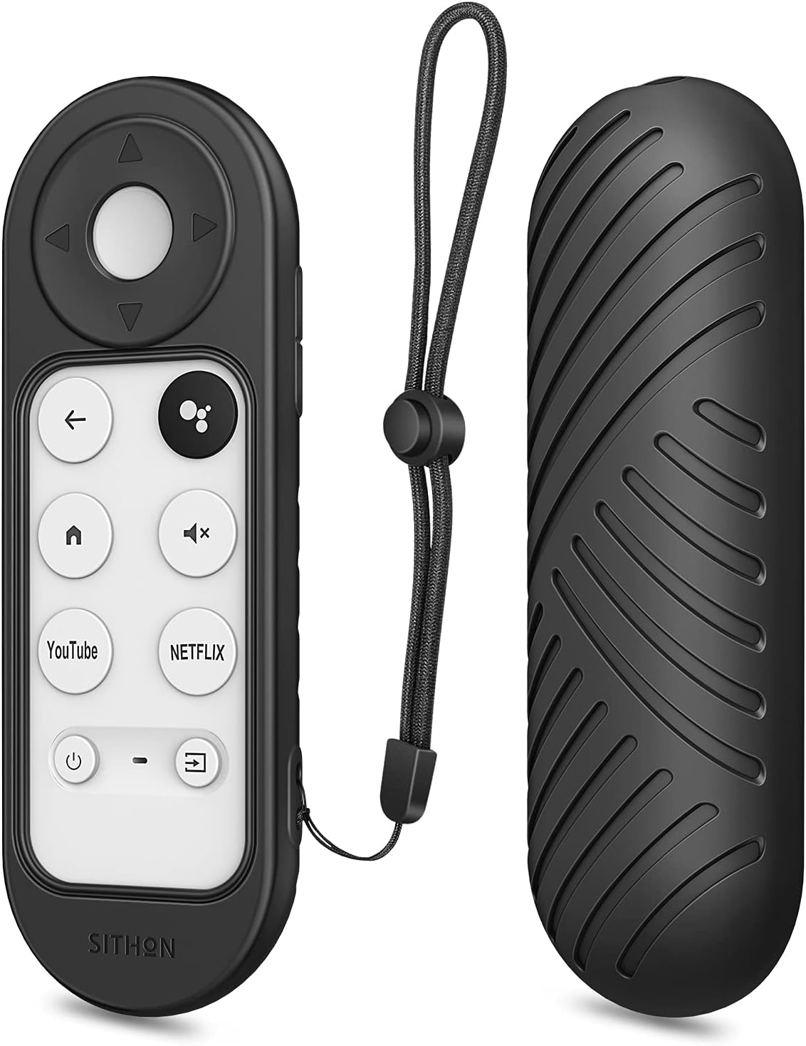 SITHON Silicone Case for Chromecast with Google TV 2020 Voice Remote, Shockproof Anti Slip Protective Cover with Anti-Lost Lanyard Strap for Google 2020 Chromecast Voice Remote, Black