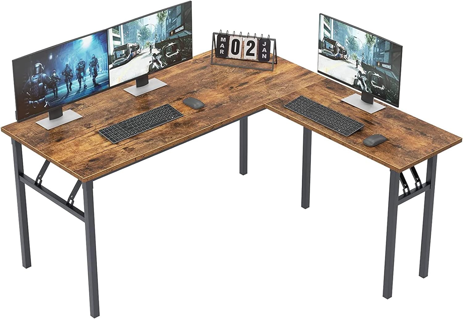 Need L-Shaped Desk Computer Desk with Mainframe Multifunctional Computer Table Workstation, Rustic Brown