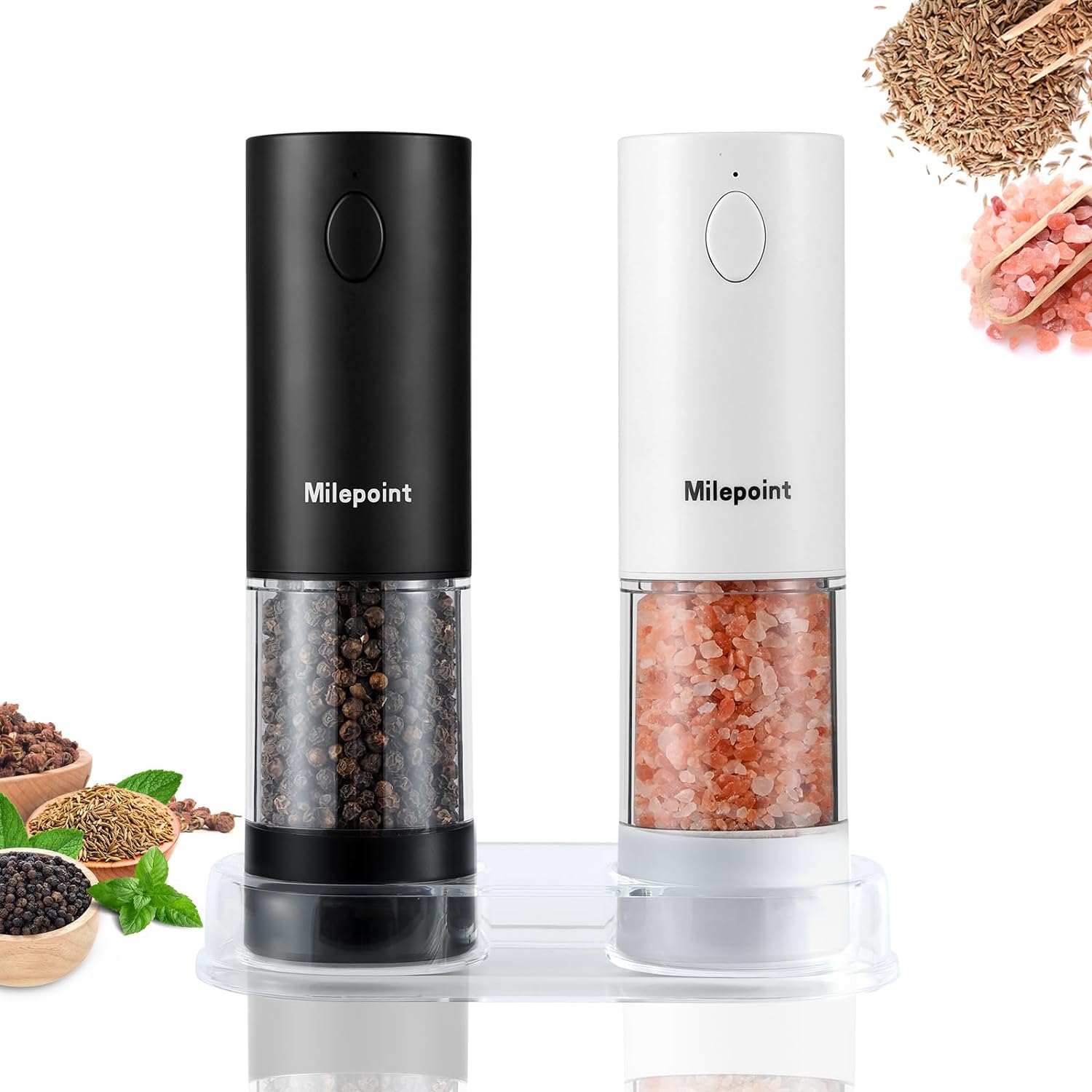 Electric Salt and Pepper Grinder Set 2 Rechargeable Automatic Salt Pepper Grinder with LED Light for Kitchen BBQ, 95ml Refillable Large Capacity, Adjustable Coarseness, One Hand Operated