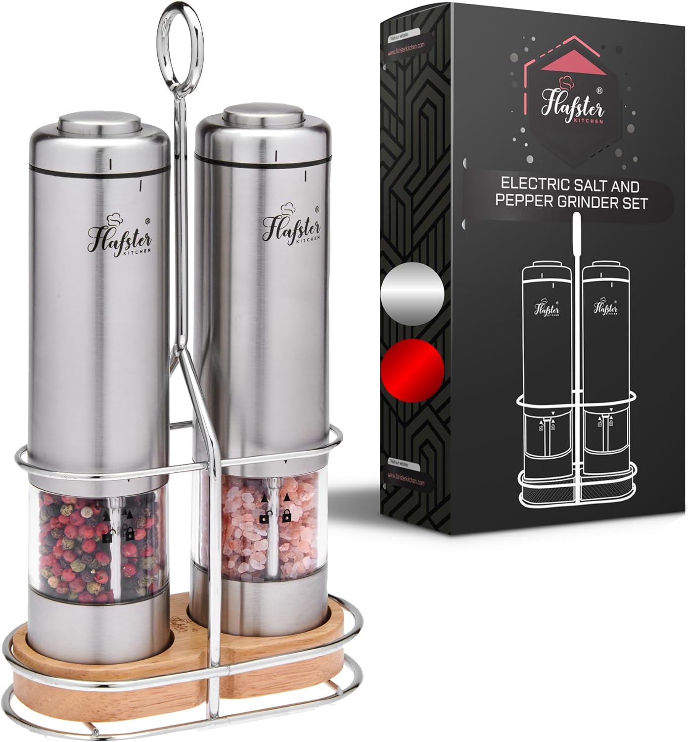 Electric Salt and Pepper Grinder Set With Light - Battery Operated Pepper Mills With Stand