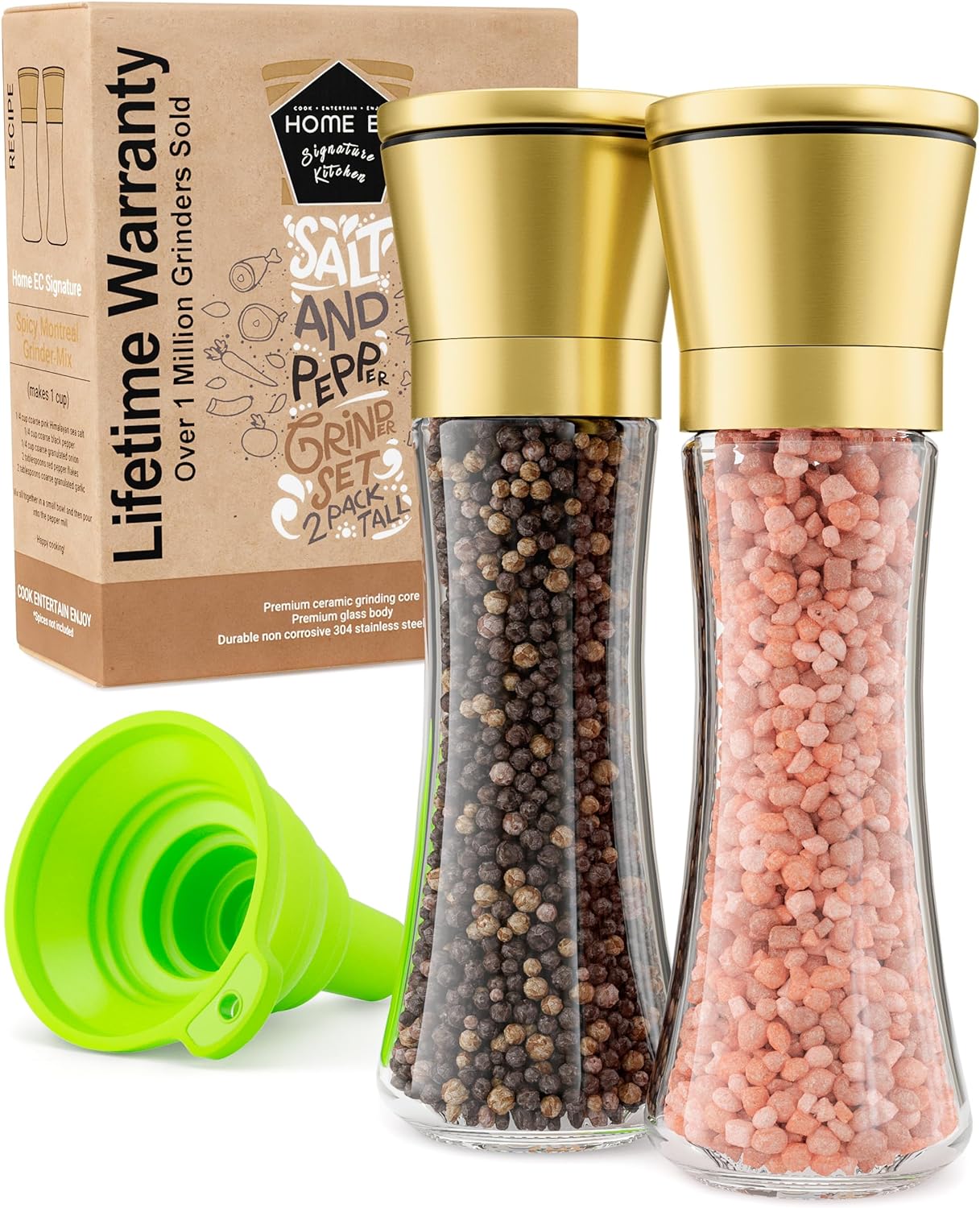 HOME EC Original Gold Salt and Pepper Grinder Set - Adjustable Gold Salt Grinder & Gold Pepper Grinder - Gold Salt and Pepper Shakers set - Gold Pepper Mill & Gold Salt Mill - Gold Kitchen Accessories